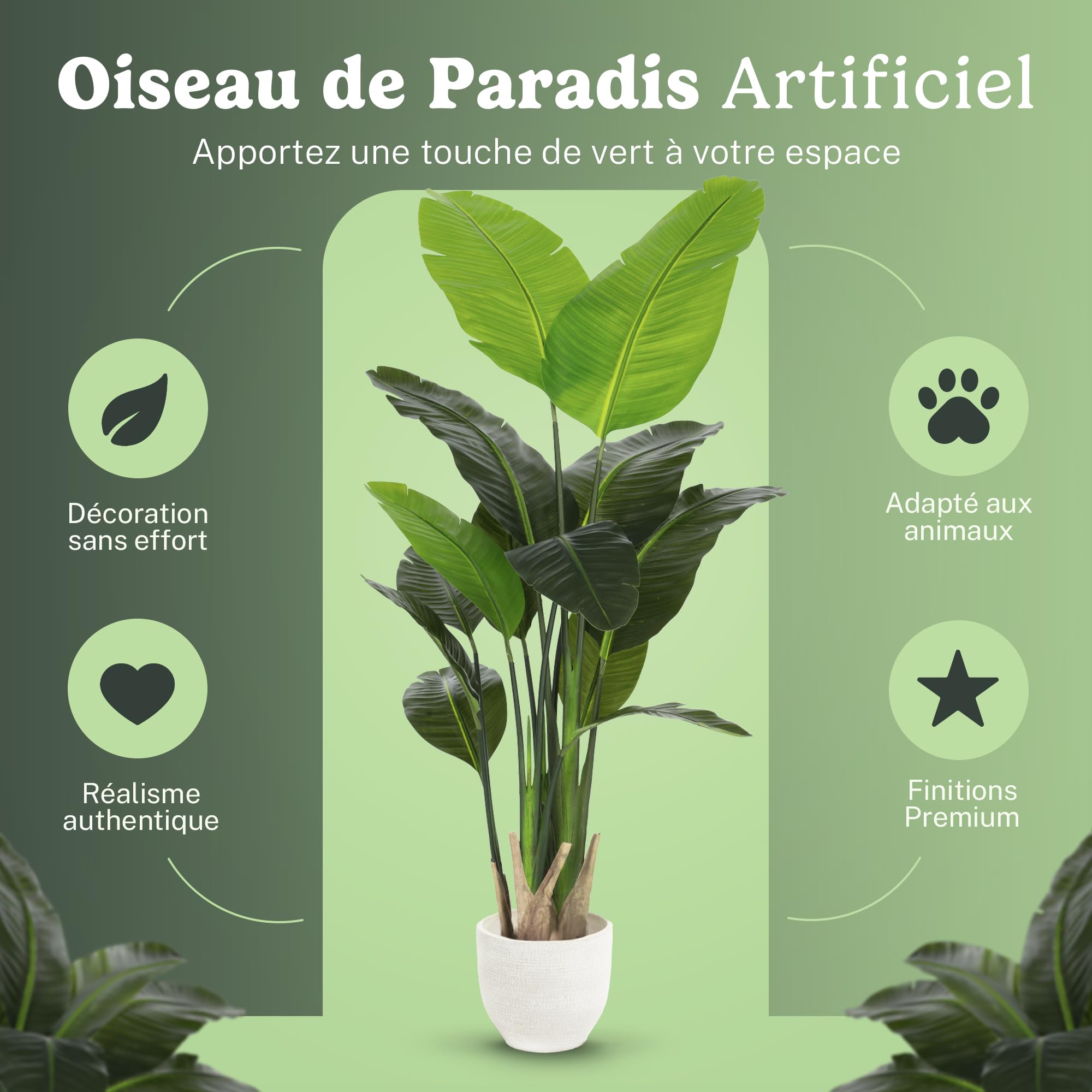 Maia Shop Oiseau de Paradis Artificiel 180 cm - Faux Arbre d'Intérieur
