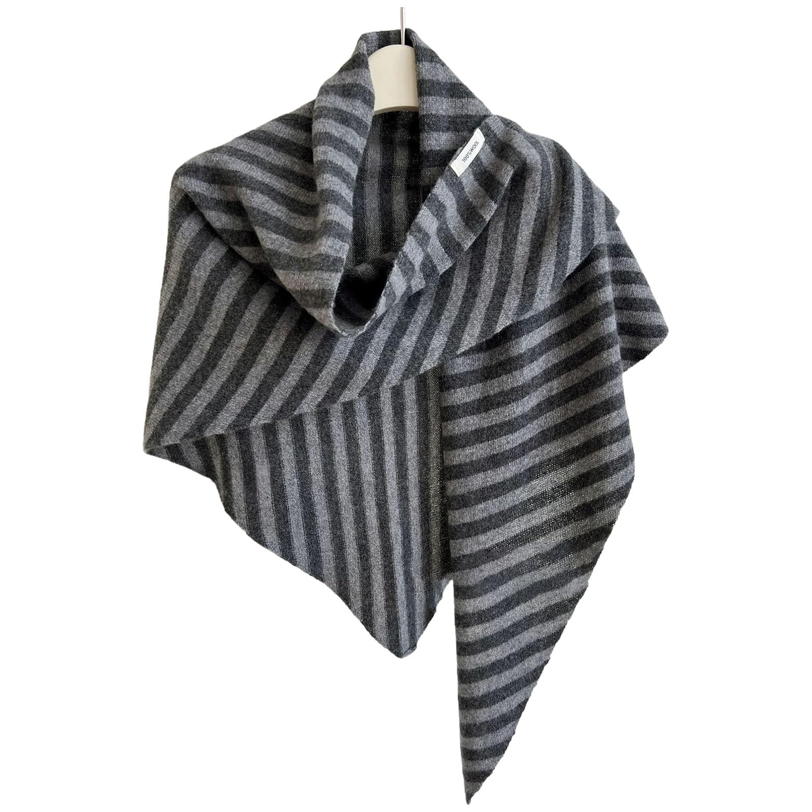 Bufanda cálida de invierno para mujer, de lana suave, triangular, de gran tamaño, cubierta fría, accesorio de moda, bufanda de protección cervical cálida, Rayas grises claros, talla �nica