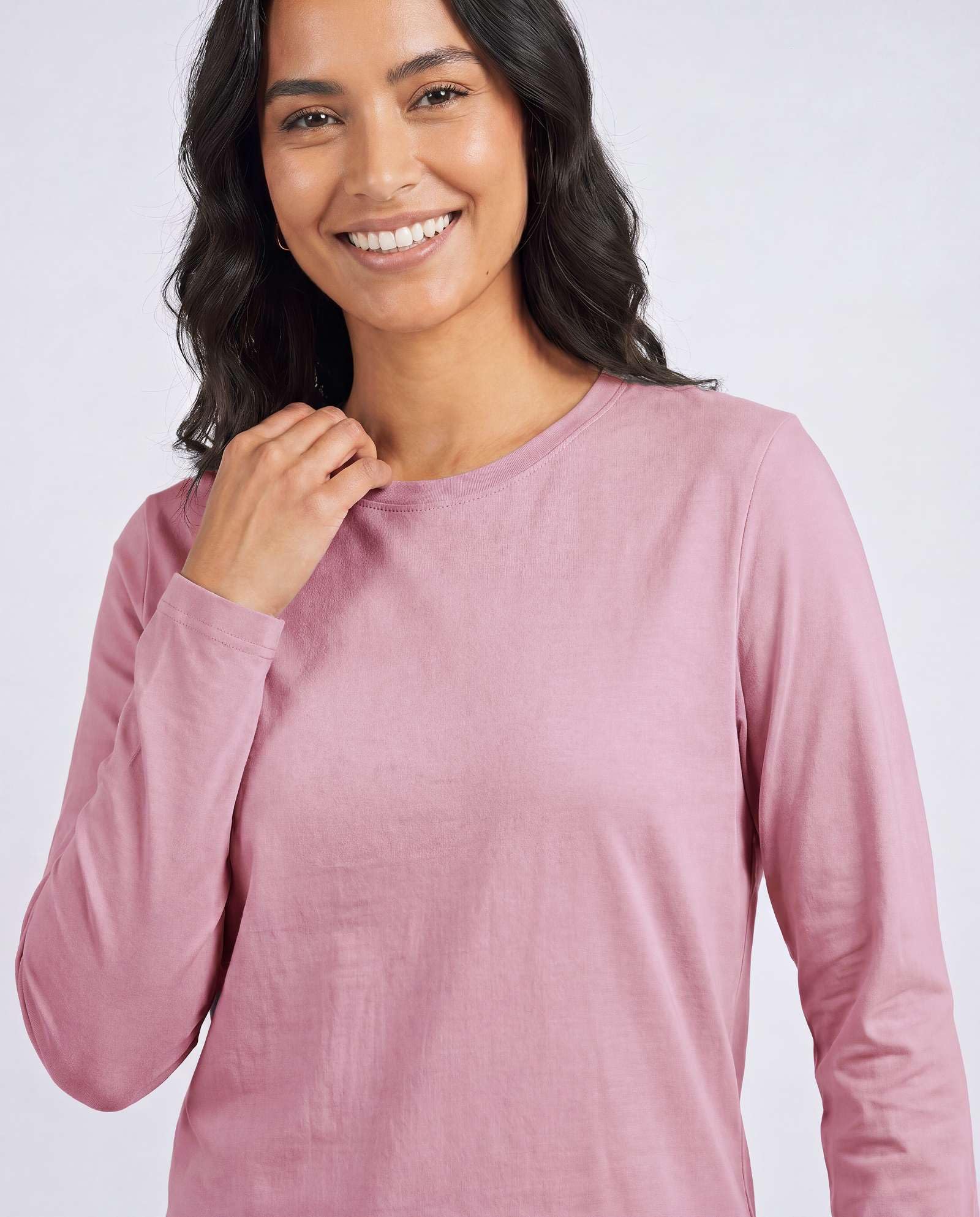 Real Essentials Damen Ladies Cotton Crew Neck Ls T-Shirt (4er Pack)