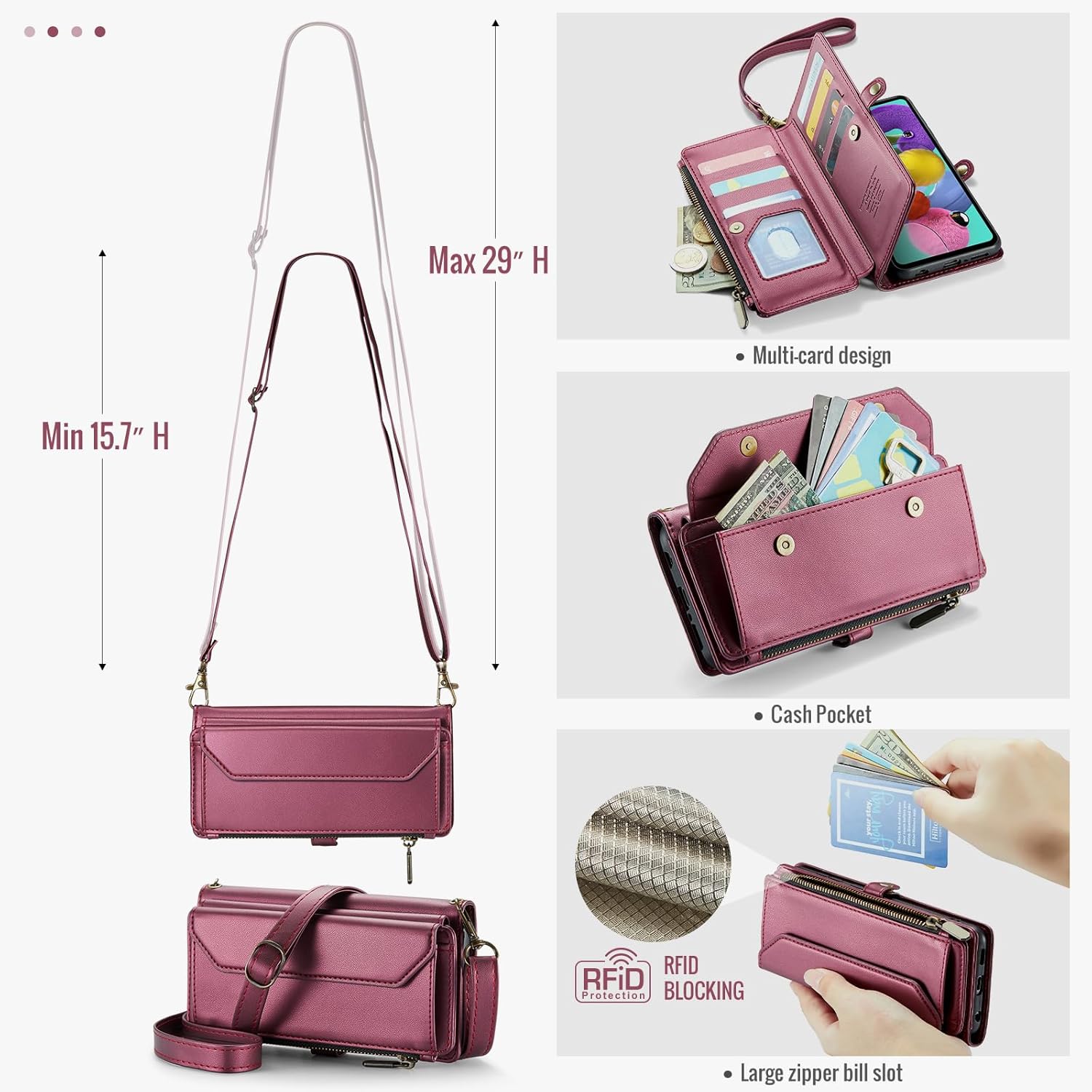 Asuwish Phone Case for Samsung Galaxy A51 4G Zipper Wallet Cover with Tempered Glass Screen Protector and Leather Flip RFID Blocking Cash Card Holder Cell A 51 M40S 51A A515F S51 Women Girls Wine Red