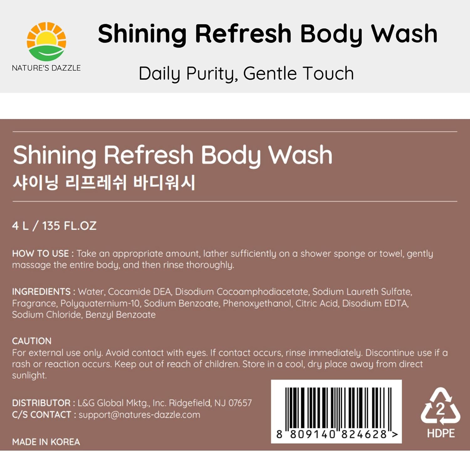 Nature's Dazzle Shining Refresh Body Wash With Pump 4000ML/135 fl. oz
