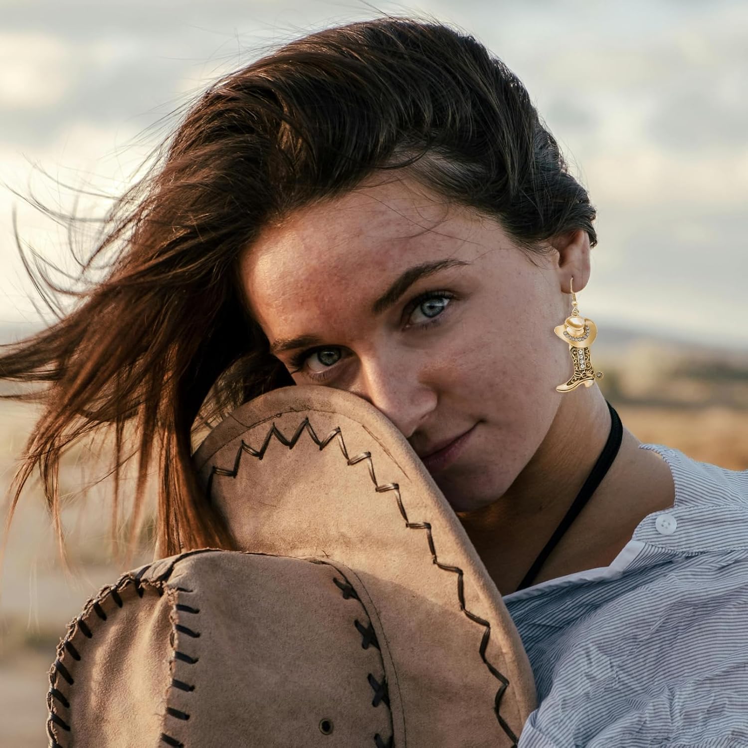 RechicGu Western Cowgirl Hat Boots Earrings Enamel Cowboy Hat Sparkly Rhinestone Boot Dangle Earrings Prom Country Concerts Rodeo Cowboy Outfits Jewelry Gift for Women - Image 6