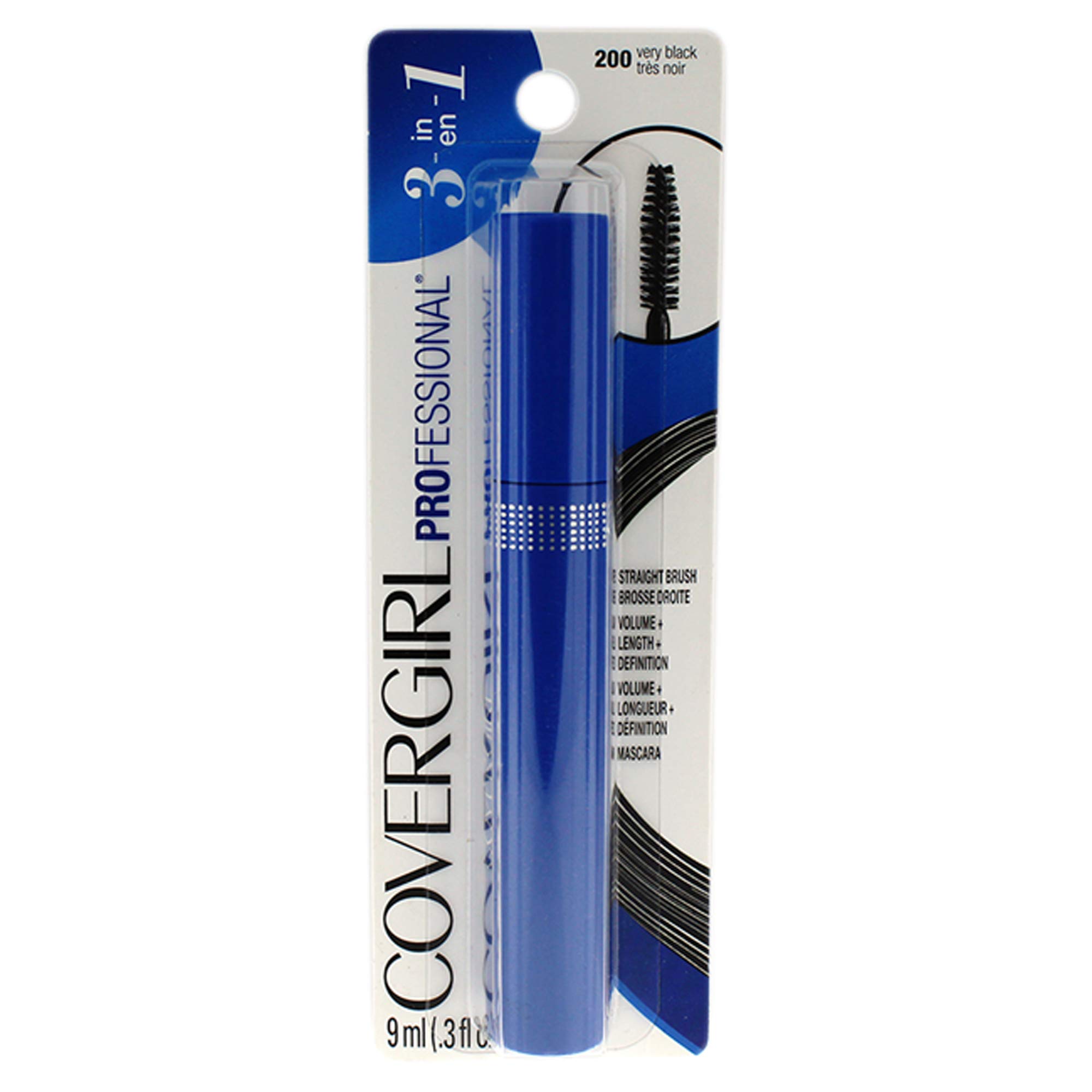 COVERGIRL Professional Mascara Regular Brush Very Black 200, (Packaging may vary) 0.3 Fl Oz Straight Brush - 200 Very Black 0.3 Fl Oz (Pack of 1)