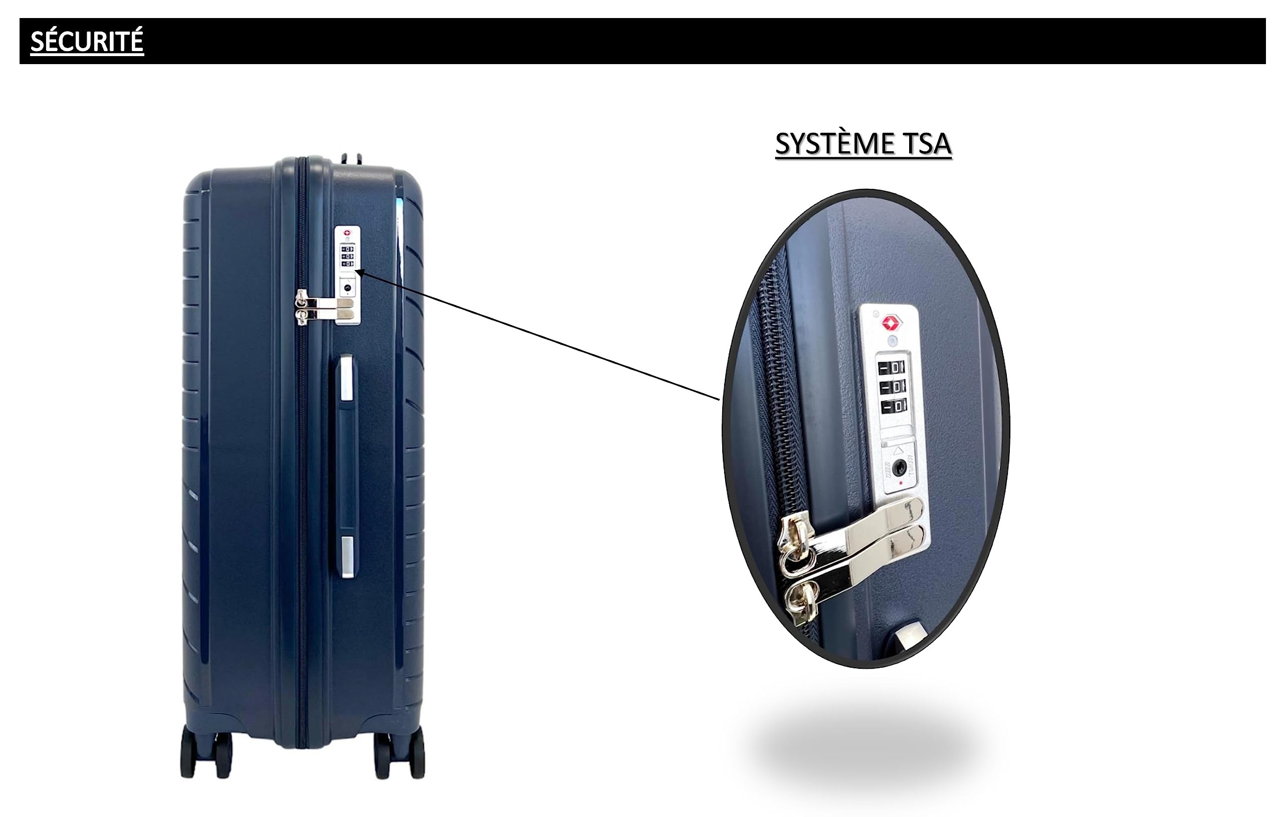 Set de 3 Valises/Bagages Rigides incassable en Polypropylène (PP) à 4 roulettes pivotantes avec Serrure TSA intégré (Bleu Marine, Set de 3)