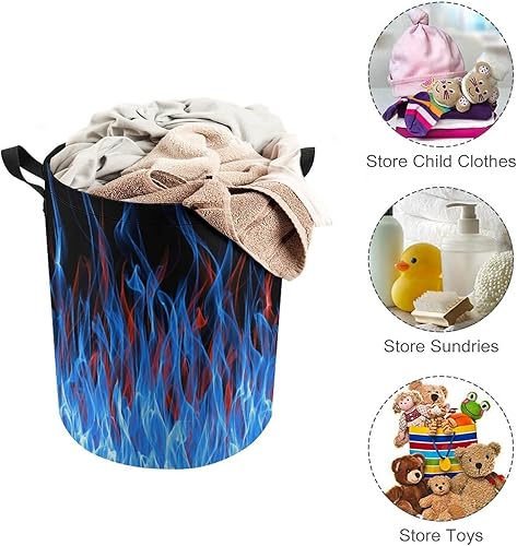 Miniatura 3 de Cesta de lavandería de llama de fuego azul y roja con tapa, plegable, con cordón, bolsa de almacenamiento con asa