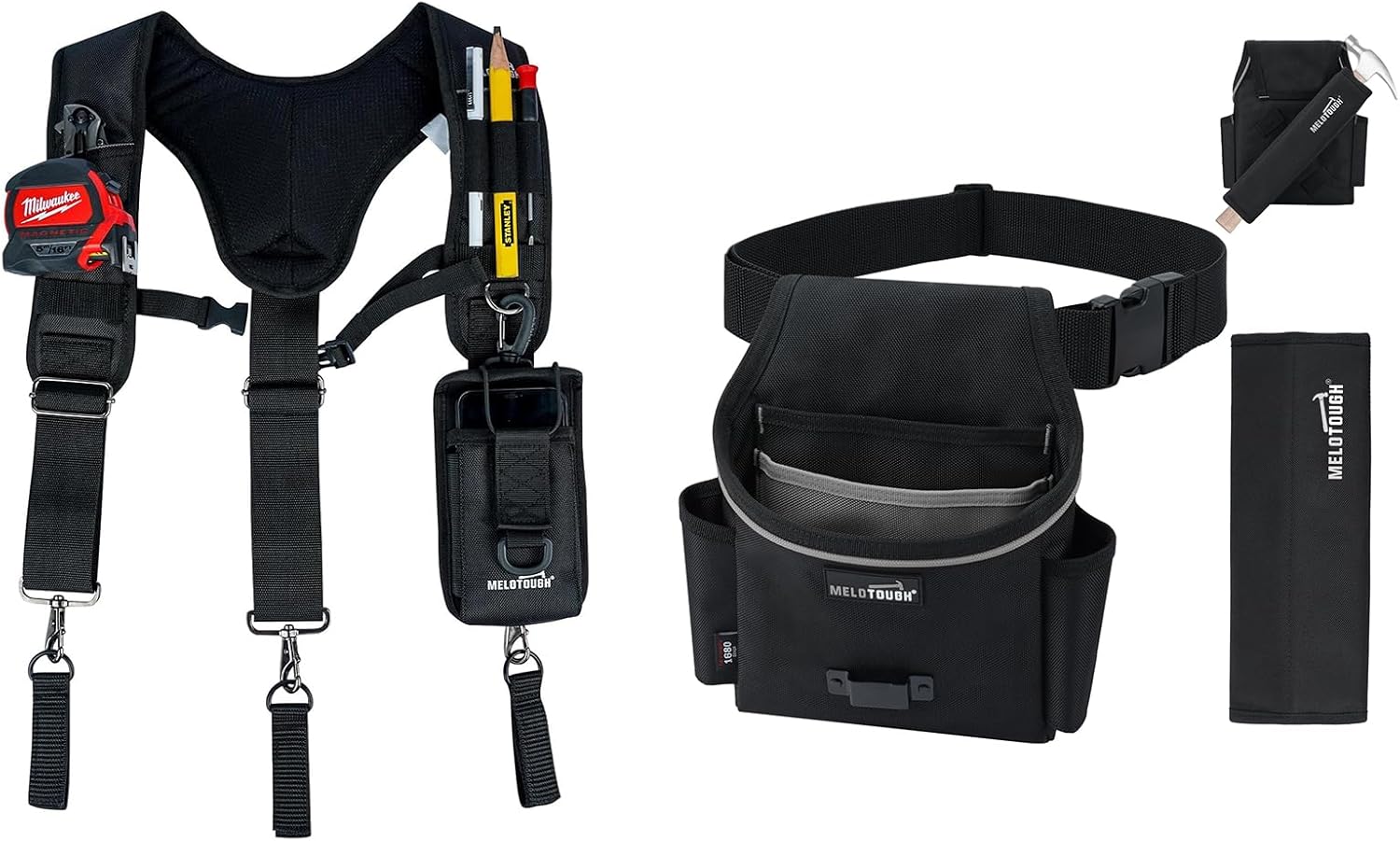 MELOTOUGH Tool Belt Suspenders Work Belt Suspenders for Men Big and Tall, Tool Belt Pouches with Detachable Hammer Holster