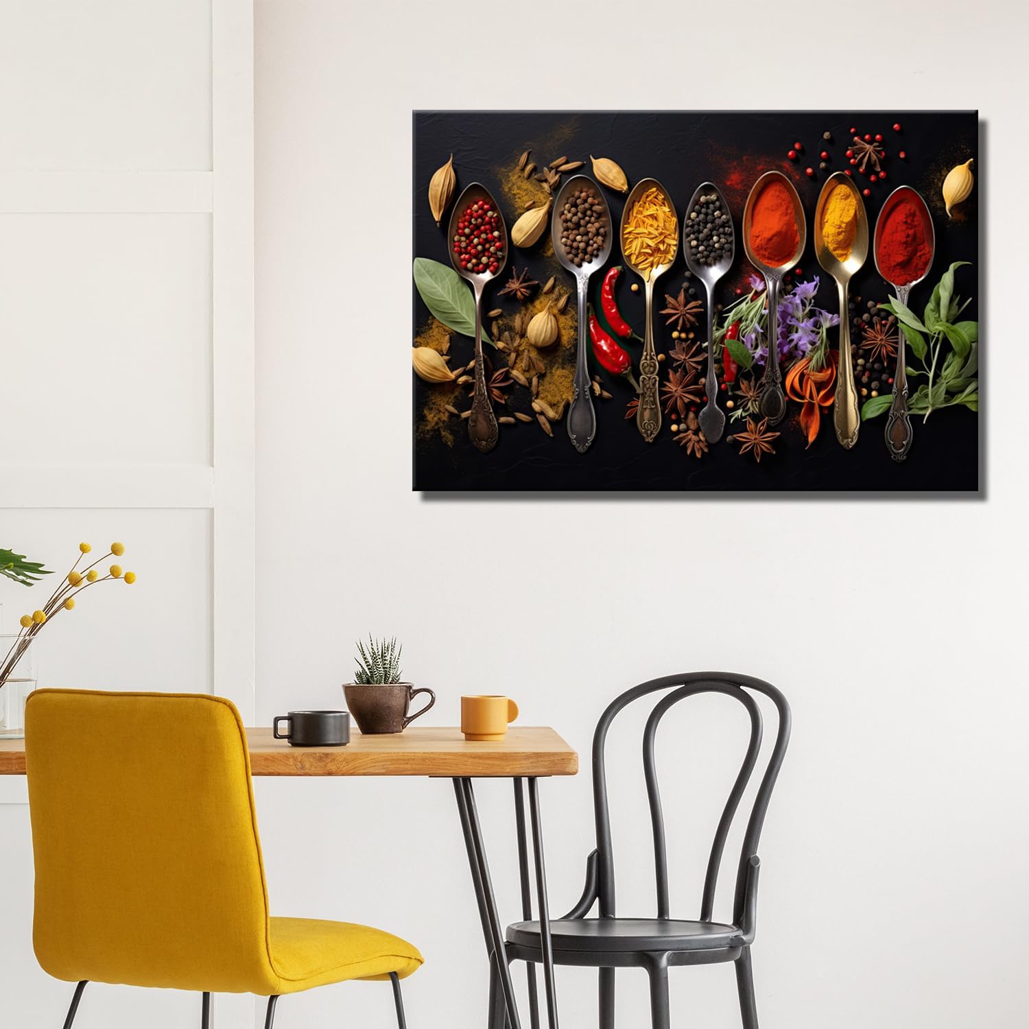 GLOKAKA Kitchen Canvas Wall Art Dining Room Wall Decor Colorful Spices and Spoons Wall Art Print Modern Pictures for Kitchen Still Life Dining Room Decor Paintings