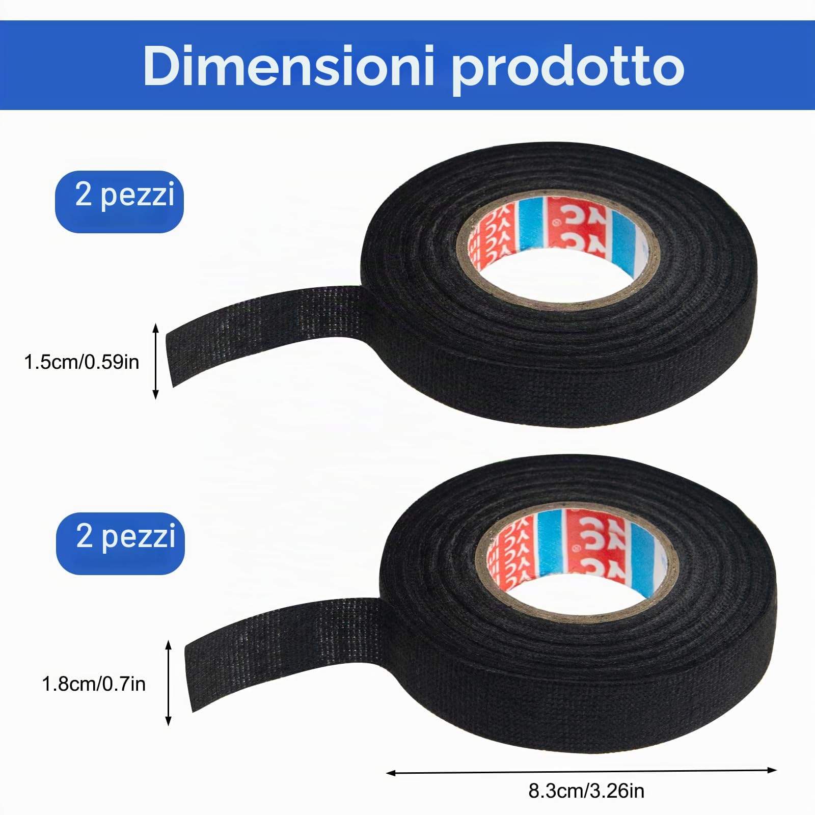 4 pezzi nastro in tessuto per auto nastro adesivo nastro isolante nero, Nastro in Industriale, Nastro Adesivo Telato Nero per Fili a Vista Auto, Moto e Cavi (19mm x 15m/15mm x 15m)