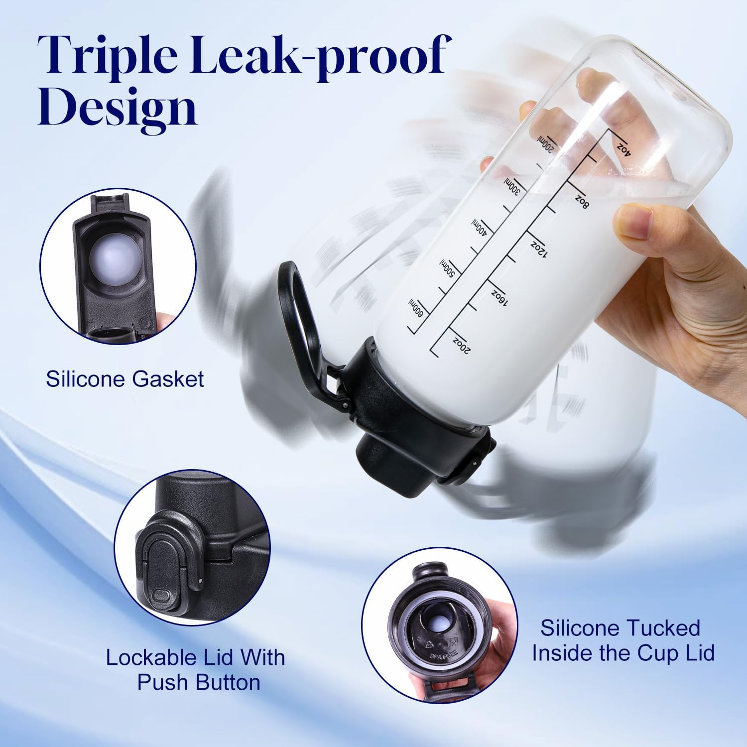 Neodaco 24 OZ Glass Shaker Bottle, Odorless Shaker Bottle with 304 Stainless Steel Ball and Removable Cleaning Brush for Fitness Protein Mixes - Image 2