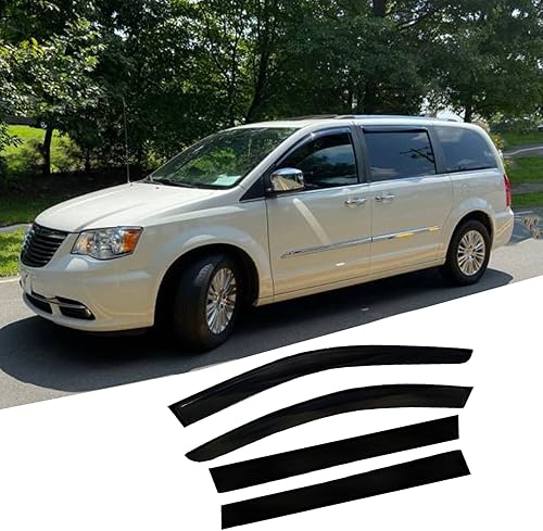 Miniatura 2 de Viseras de ventana, protectores de lluvia, deflectores de ventilación para Chrysler Town & CountryDodge Grand Caravan 08-18, color humo, 4 piezas