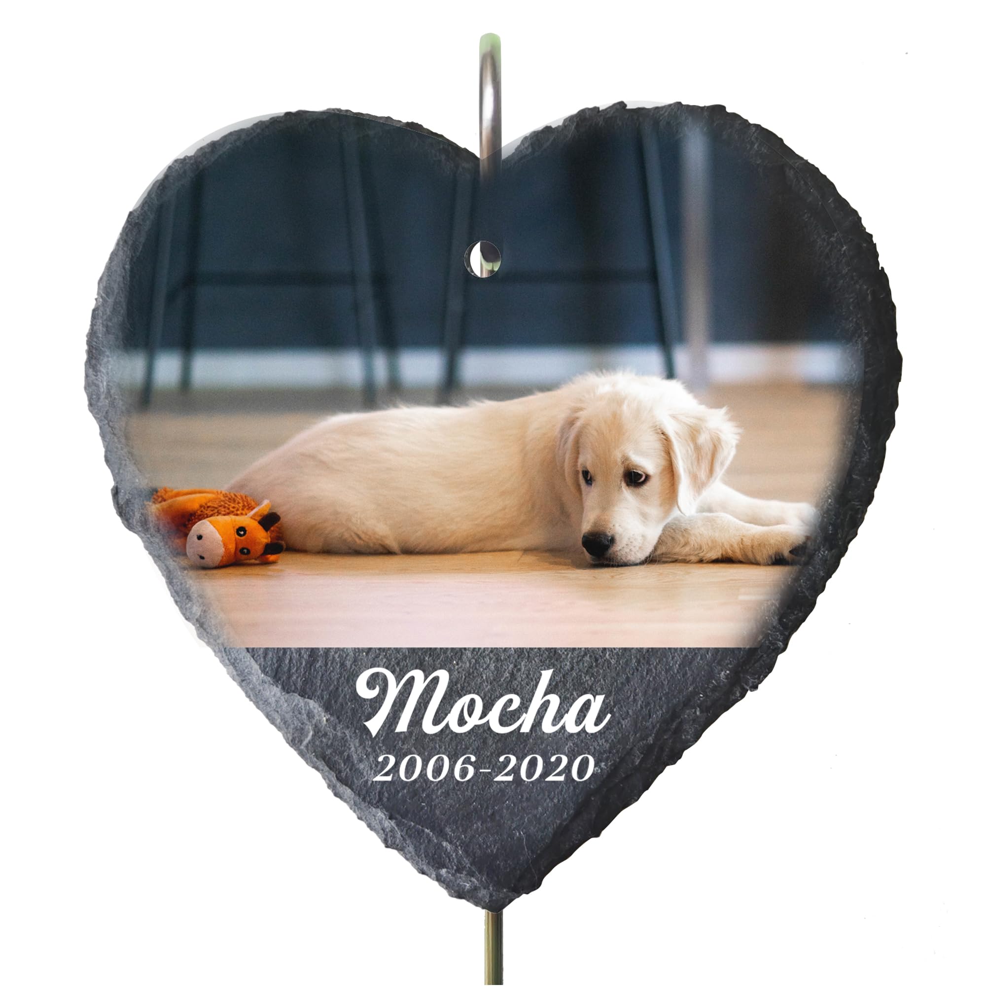 Personalised Pet Memorial Plaques with Hook Stake, Custom Dog Memorial Gifts with Photo, Pets Memorial Stand Grave Stone for Garden Outdoor, Pet Bereavement Sympathy Gifts (Heart Shape-S, Design 5)