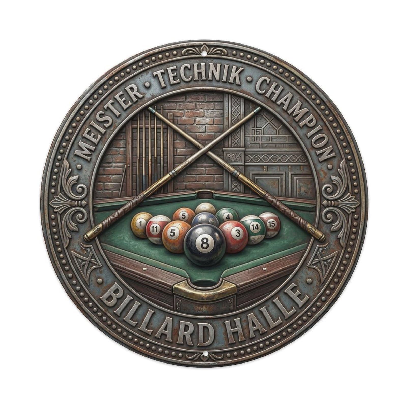 Cwbufd Vintage Style Meister Technik Champion Billard Halle Vintage Metal Tin Sign Plaque Wall Decor For Cafe, Club Bar, Office, Garden Metal Poster 8X8inch