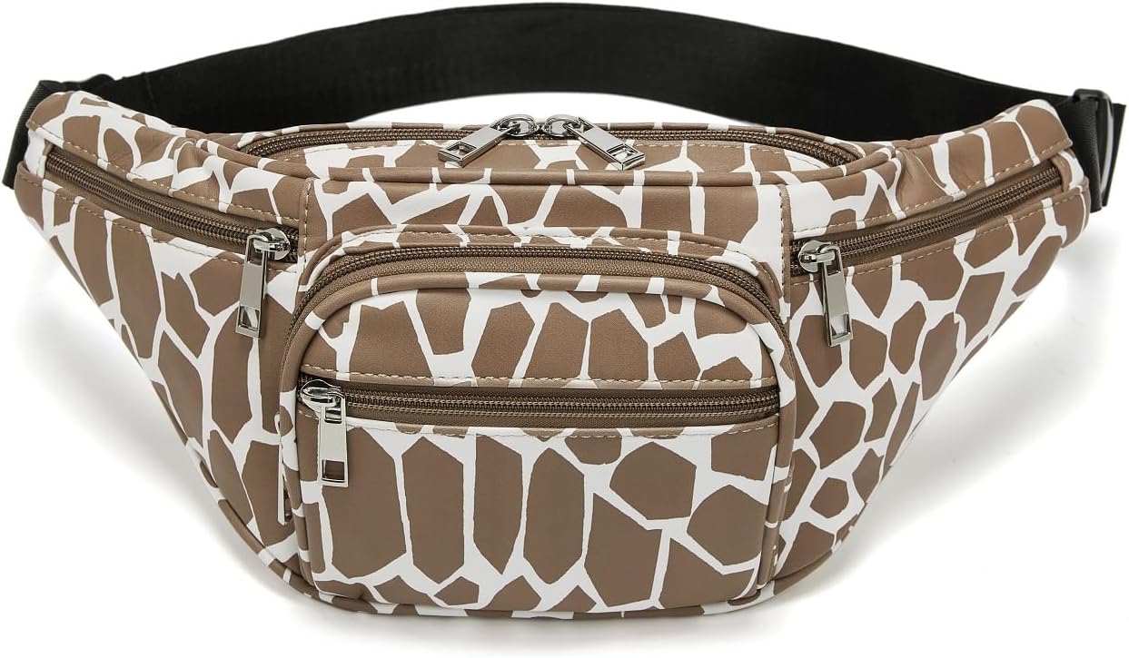 Fashion Signature Series Faux Leather 6 Pockets Fanny Pack Waist Pack (Giraffe)