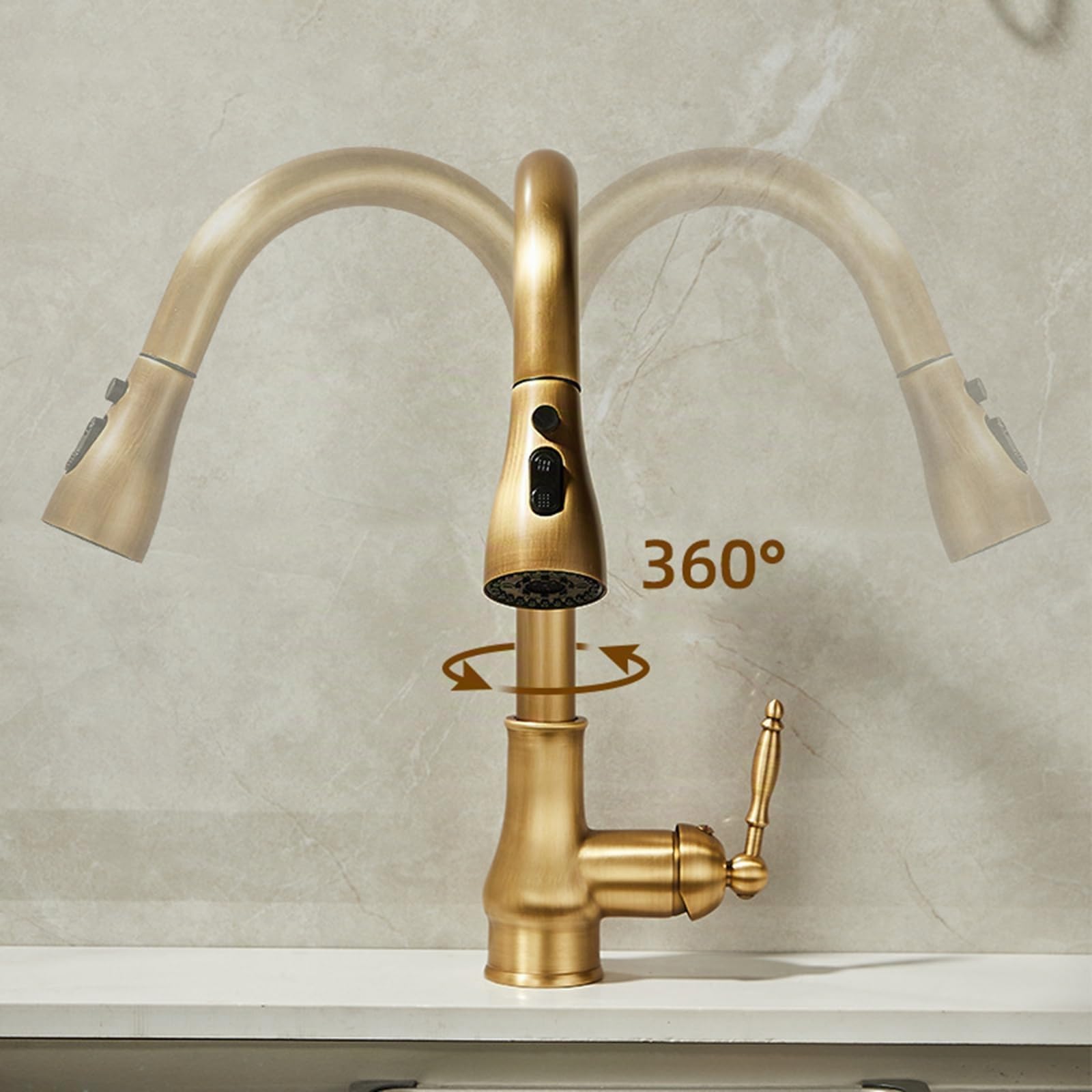 Vintage Grifo Cocina Extraible, Grifo Cocina Fregadero, Latón Giratorio,Antigüedad