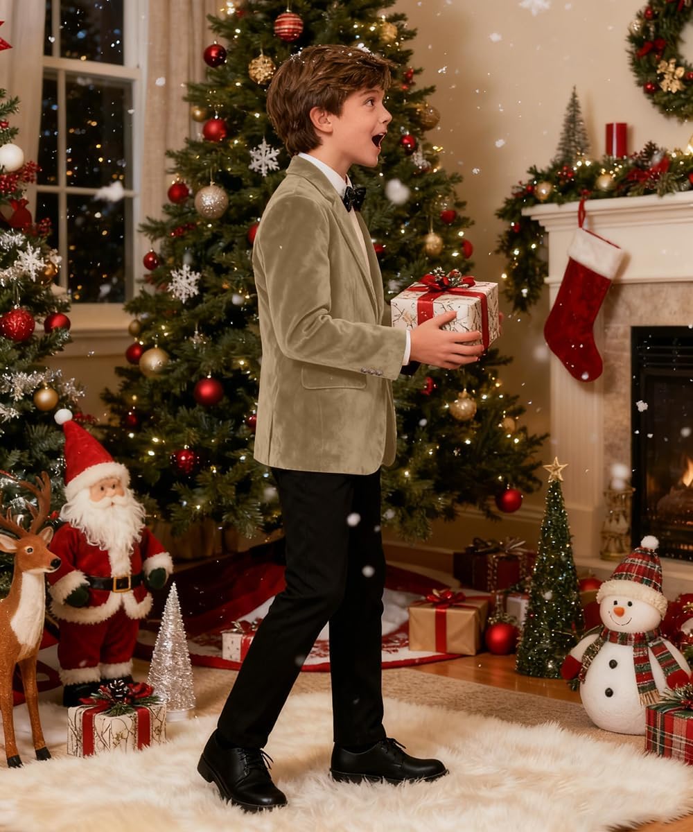 Boy's Suit Blazer Retro Suede Suit Jacket for Kids Vintage Christmas Wedding Outfit Casual Leather Coat with a Black Pants
