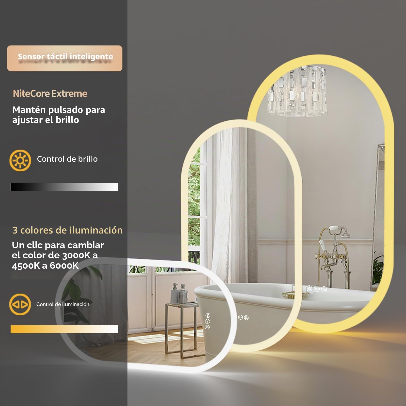LUVODI Espejo Baño con Luz Led Ovalado 80 x 50 cm Espejos de Baño Antivaho con Luz Retroiluminado Regulable Espejo Moderno Inteligente con Interruptor Tactil y Enchufe para Recibidor vestidor