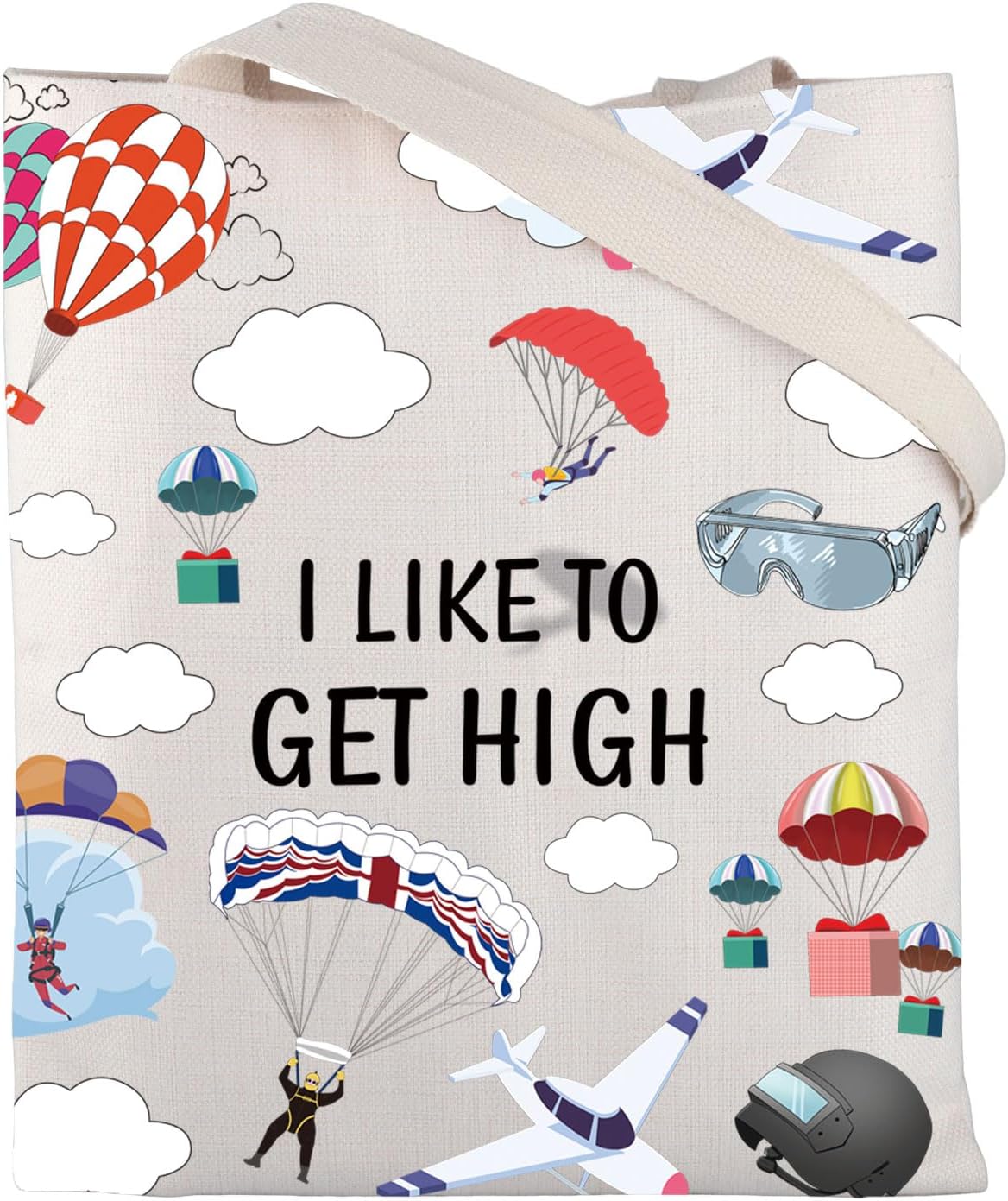 BNQL Skydiving Tote Bag Skydiving Gifts Parachute Skydiver Gifts I Like To Get High Tote Bag Parachute Jump Gift Canvas Shopping Bag