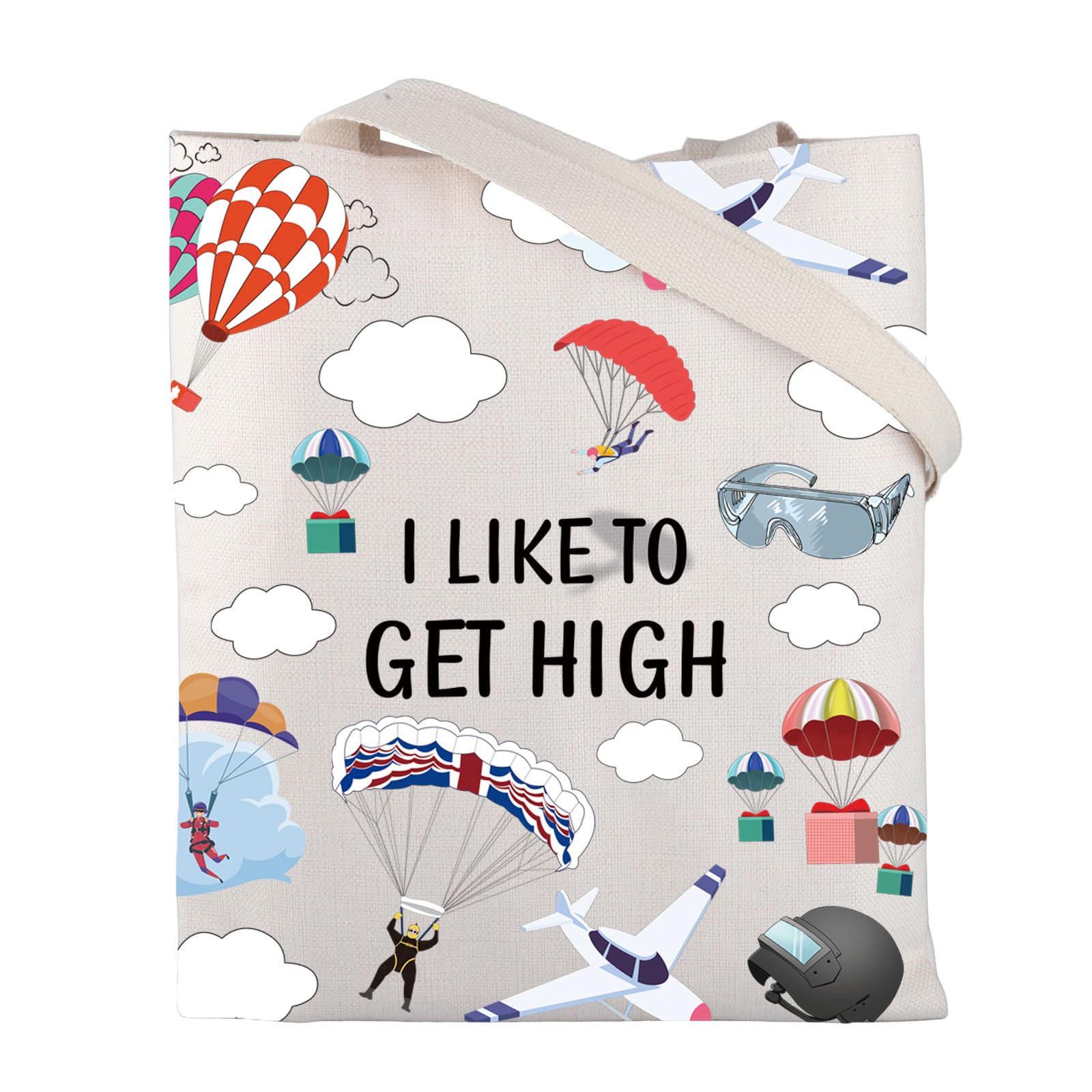 BNQL Skydiving Tote Bag Skydiving Gifts Parachute Skydiver Gifts I Like To Get High Tote Bag Parachute Jump Gift Canvas Shopping Bag