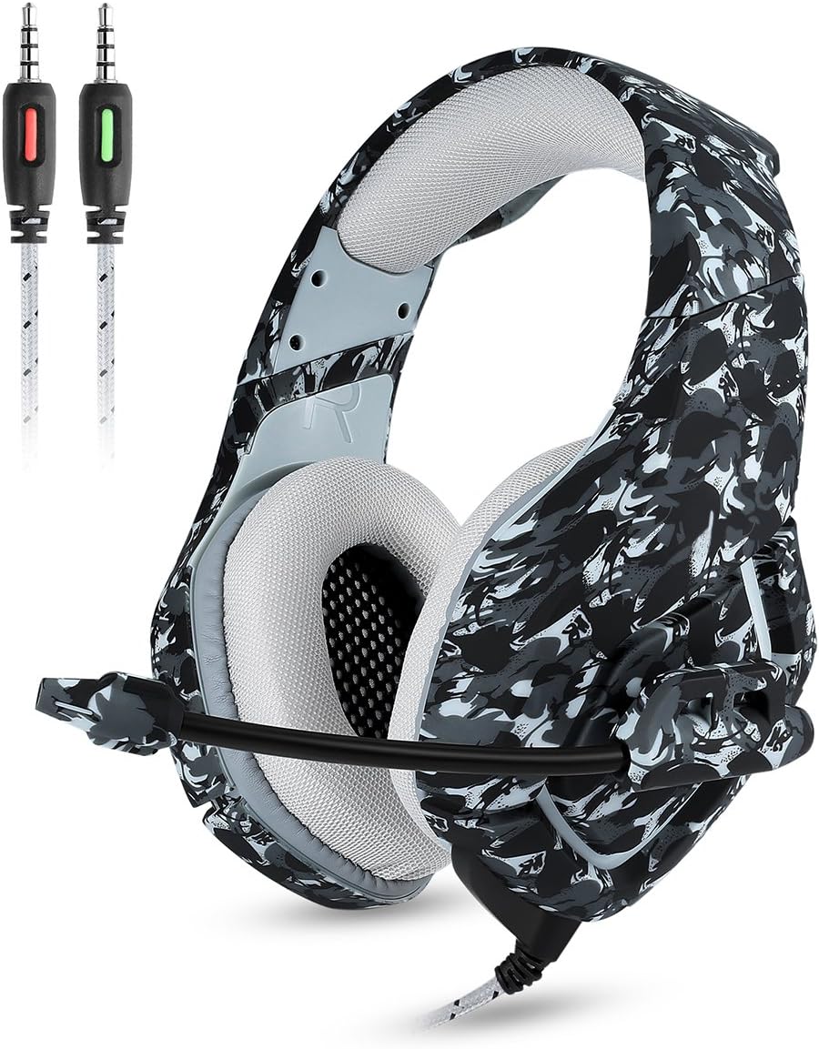 ATUTEN Gaming Headset - Onikuma K1-B 3.5mm Over-ear Stereo Gaming Headphones with Mic,Noise Reduction,Volume Control, Foldable Earphones for Xbox One/PS4/CF/Laptop/Smartphone (Camo Dark Green)