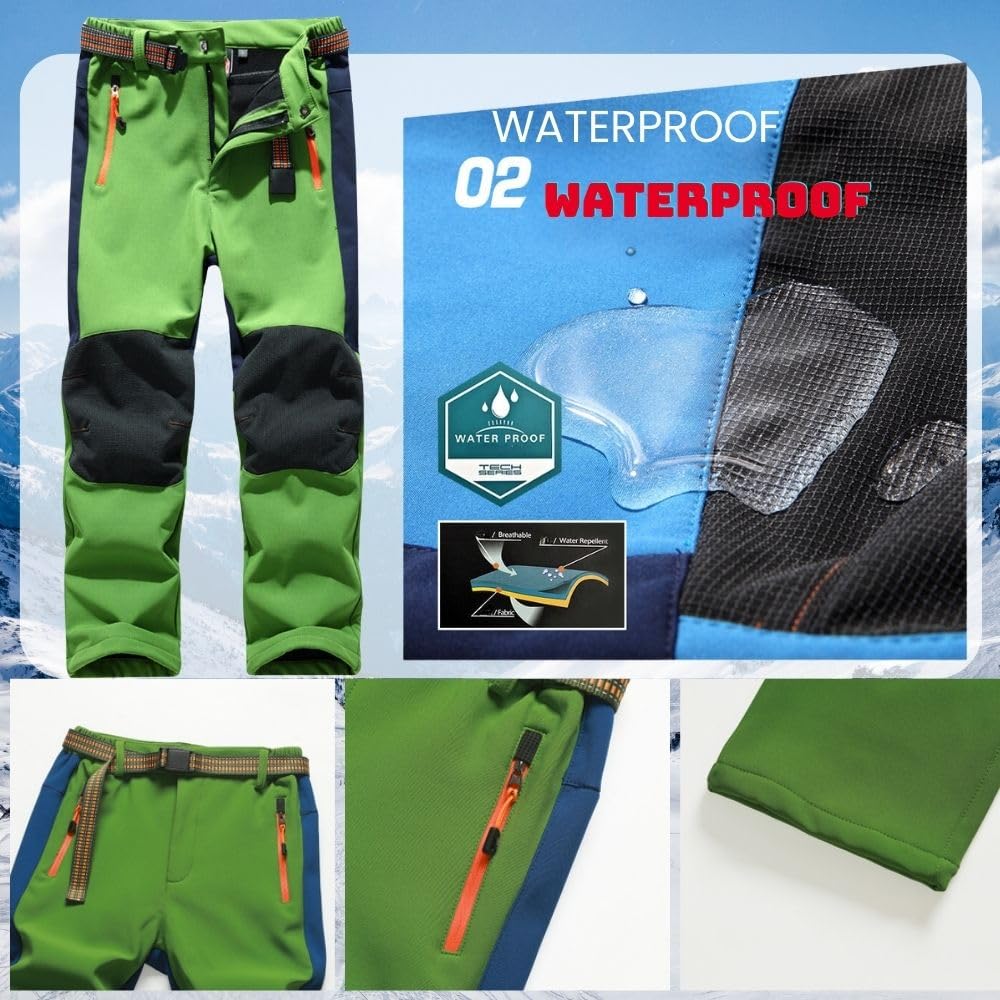 Pantalones de esquí térmicos impermeables Hpbygstae para niños y niñas, negro, unisex, longitud larga