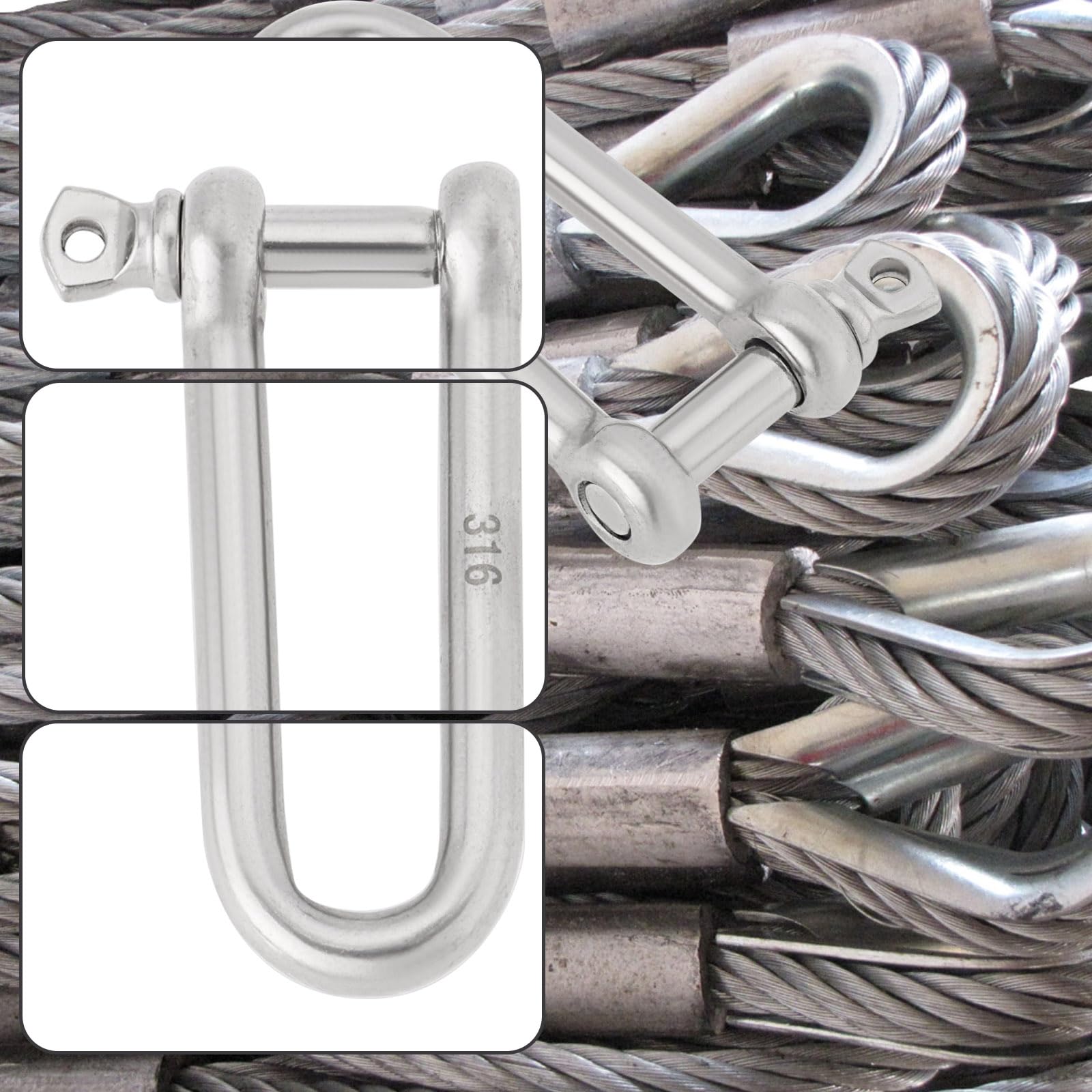 The Lord of the Tools 4 Pièces Manilles en D de 8 Mm en Acier Inoxydable 316 de Forme Longue avec œillet pour Sports Nautiques Jardin Aménagement Paysager Activités de Plein Air et de Camping