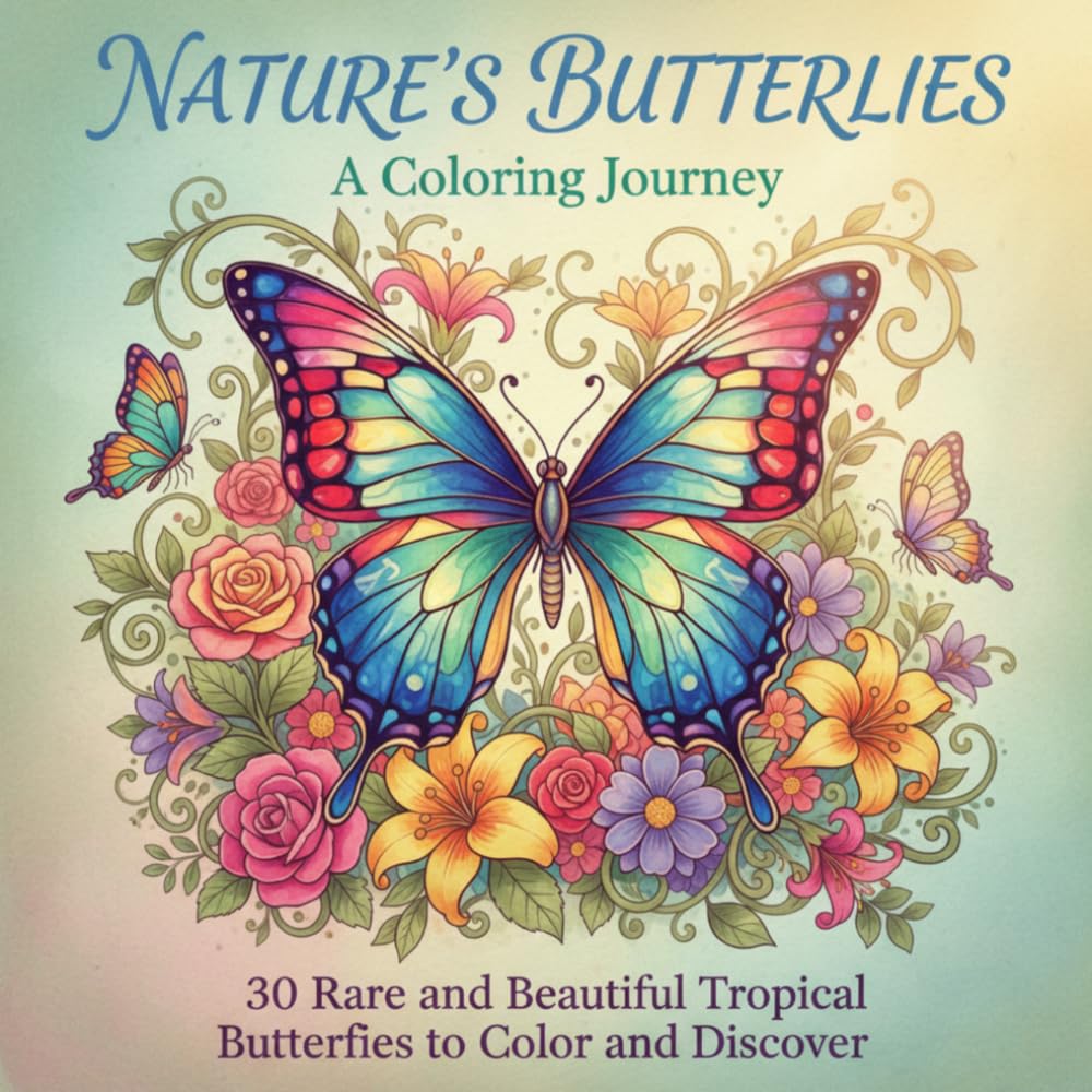 Nature’s Butterflies: A Coloring Journey: 30 Rare and Beautiful Tropical Butterflies to Color and Discover