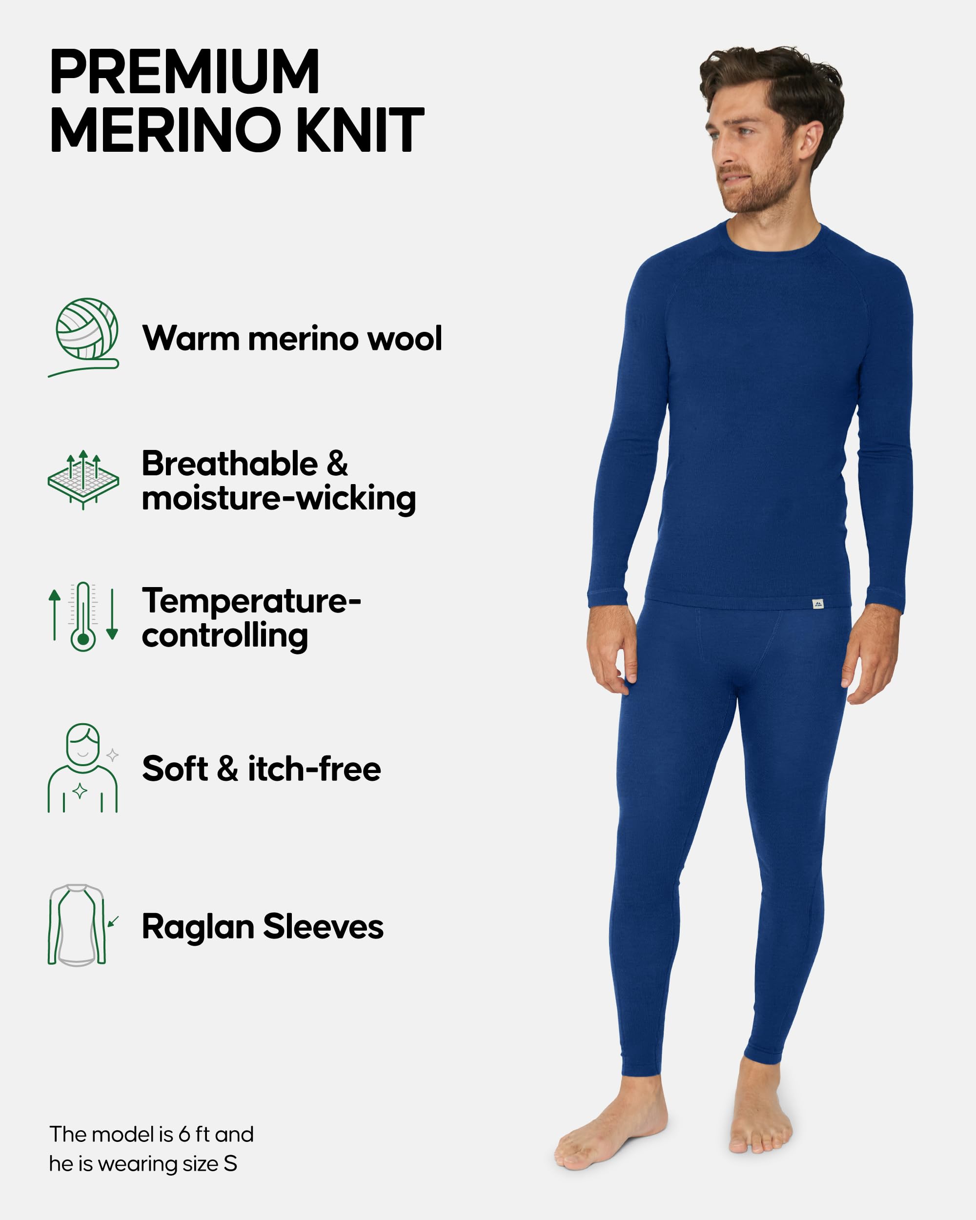 DANISH ENDURANCE Intimo Termico Uomo Lana Merino, Maglia Termica Uomo e Pantaloni Termici, Calzamaglia Termica Uomo Invernale per Sci, Trekking