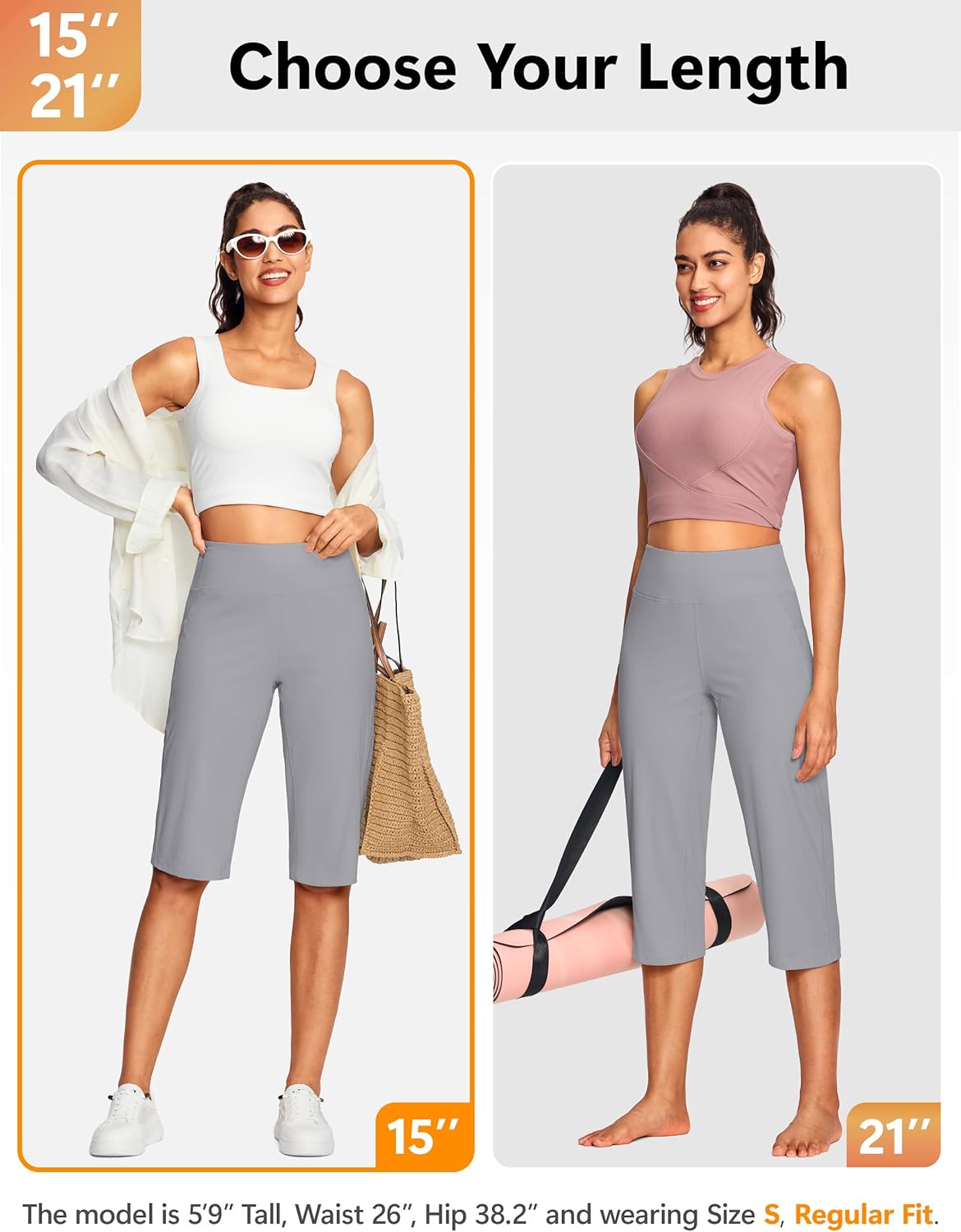 15"/ 18"/ 21" Capri Pants for Women High Waist with Pockets Women's Capris Workout Yoga Pants Loose Straight Leg - Image 7
