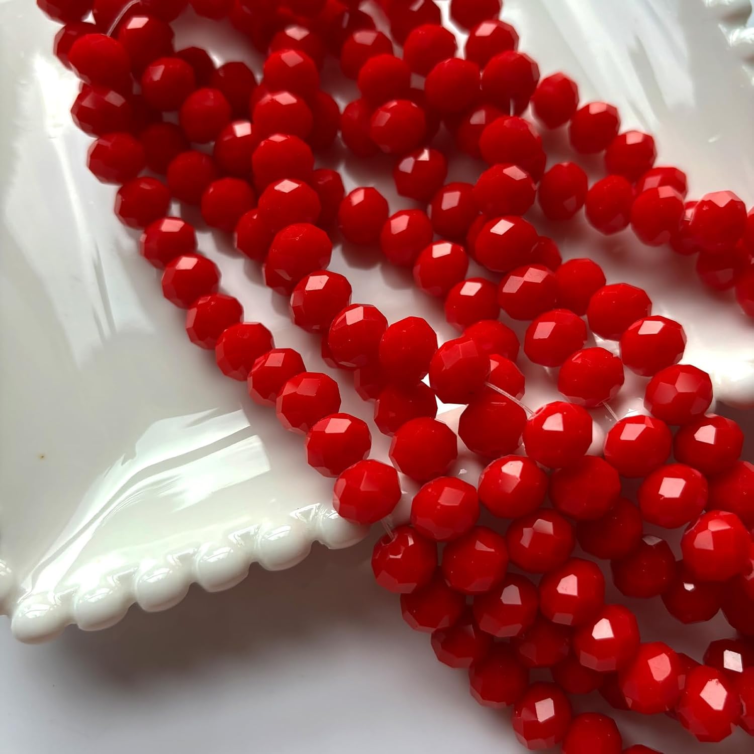 350Pcs Briolette Glass Beads for Jewelry Making, 6mm Faceted Glass Red Crystal Beads for Bracelets Making, Rondelle Beads Bulk for Crafts Wine Charms Wind Chimes Suncatchers - Image 2