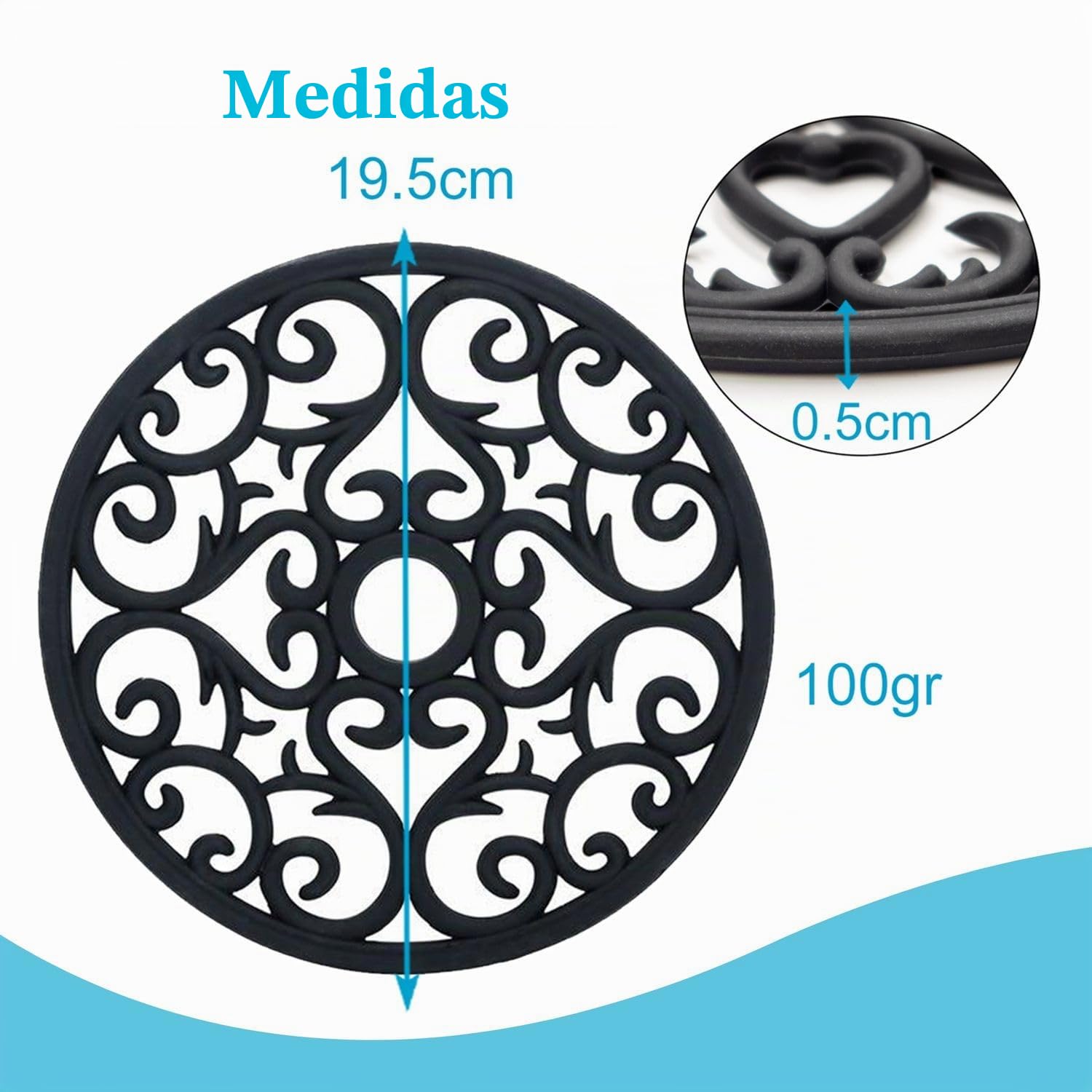 Intirilife Juego de salvamanteles de Silicona de 3 Piezas en Negro -19,5 cm- salvamanteles (3 Piezas) Base de Silicona Antiadherente Flexible, Robusta Alfombrilla Antideslizante Resistente al Calor
