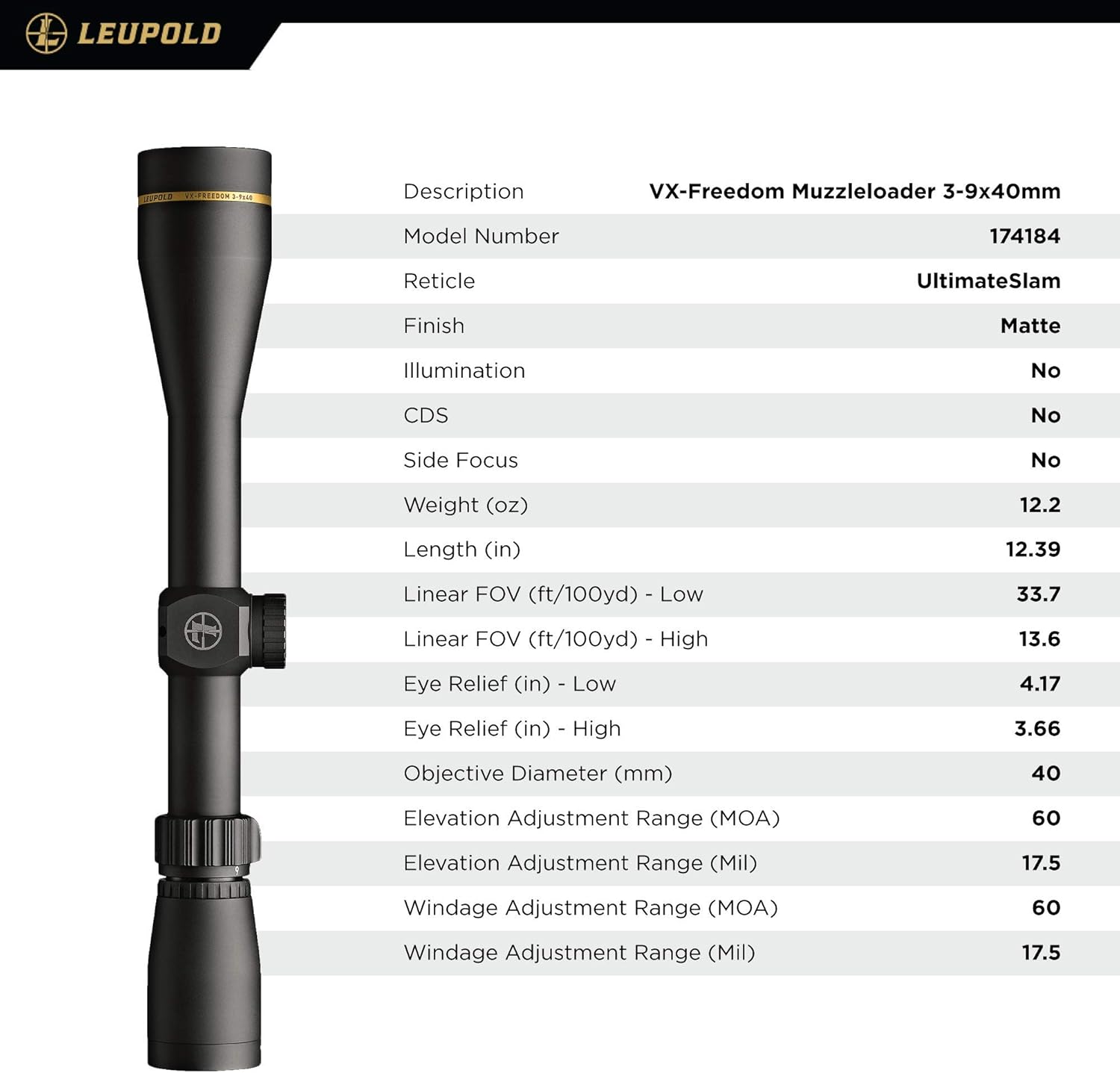 Leupold VX-Freedom Muzzleloader 3-9x40 (1 inch) UltimateSlam Reticle Riflescope