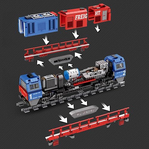 Miniatura 5 de MISINI 66021 Kit de construcción de ladrillos de tren de vapor, 1980 piezas G2000 Locomotora de carga diésel, modelo de juguete con tecnología MOC,