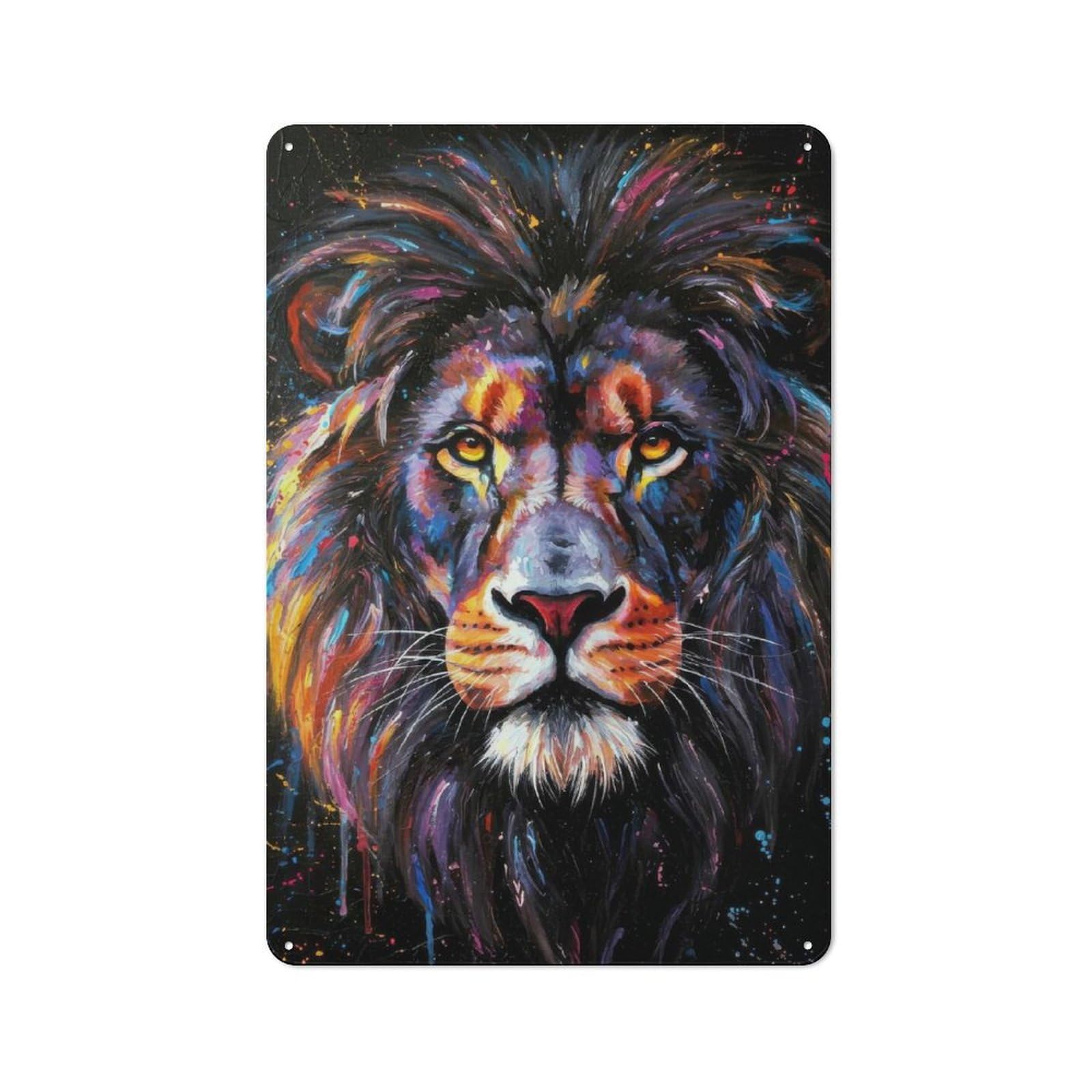 Junmoney Colorful Lion Portrait Vintage Metal Plaque 30X20cm, Diner Style Decor For Coffee Bar, Kitchen, Bistro Or Tea Corner