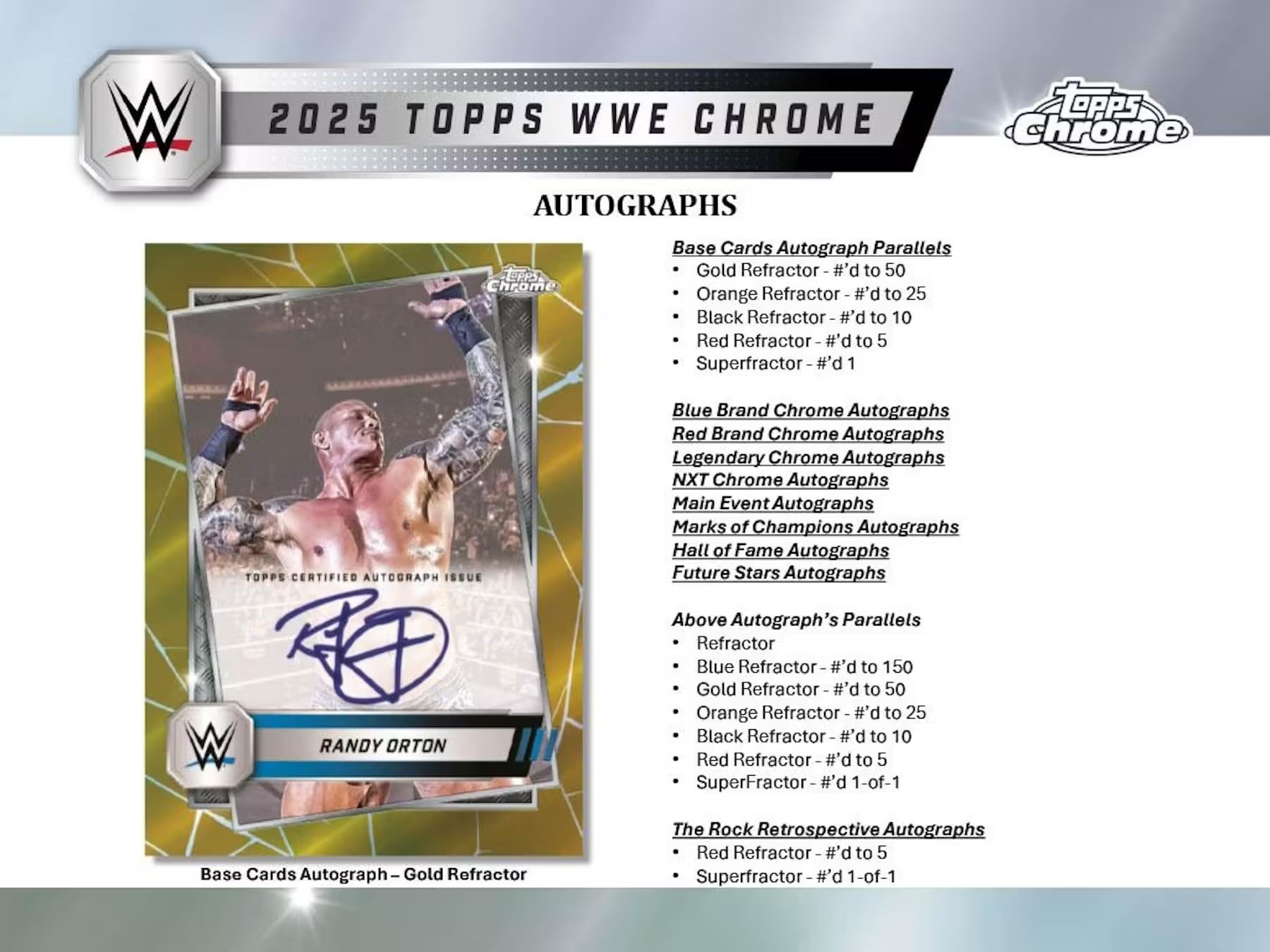 2025 Topps Chrome WWE Sammelkarten Mega-Box, 48 Karten insgesamt, 6 Packungen, 8 Karten pro Packung