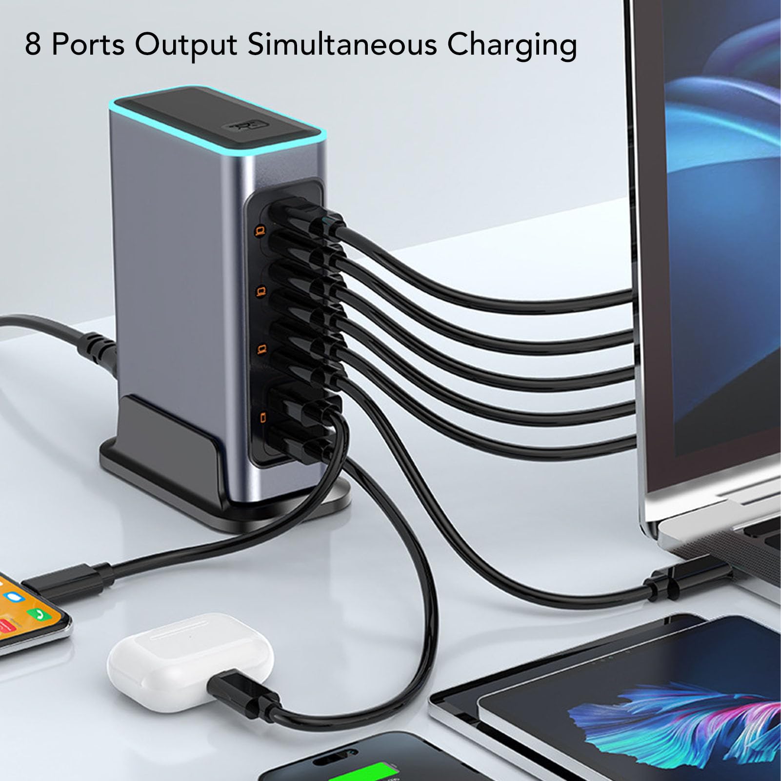 Jectse Blok Szybkiej ładowarki USB C Koncentrator Stacji ładującej GaN, PD3.0 6 PortóW USB C Hub ładujący 140 W do Wielu urządzeń Telefon Laptop, 2 Porty USB A, Stacja Szybkiego (wtyczka UE)
