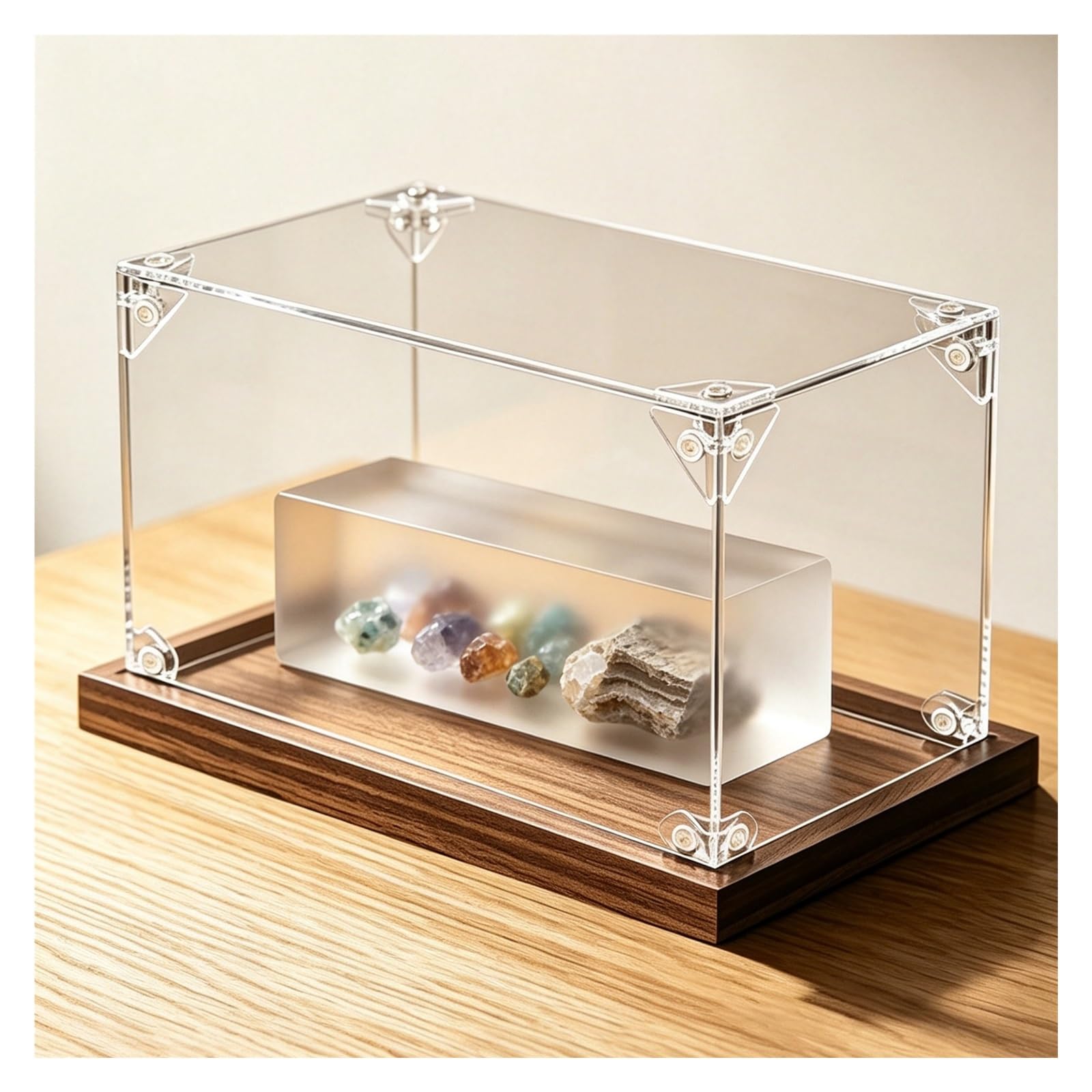 Caja Expositora para Artesanía con Base, Vitrina de Escritorio | Caja de Exhibición para Cristales, Figuras, Protege los Modelos, Montaje Sin Adhesivo, Personalizable(30x35x50cm)