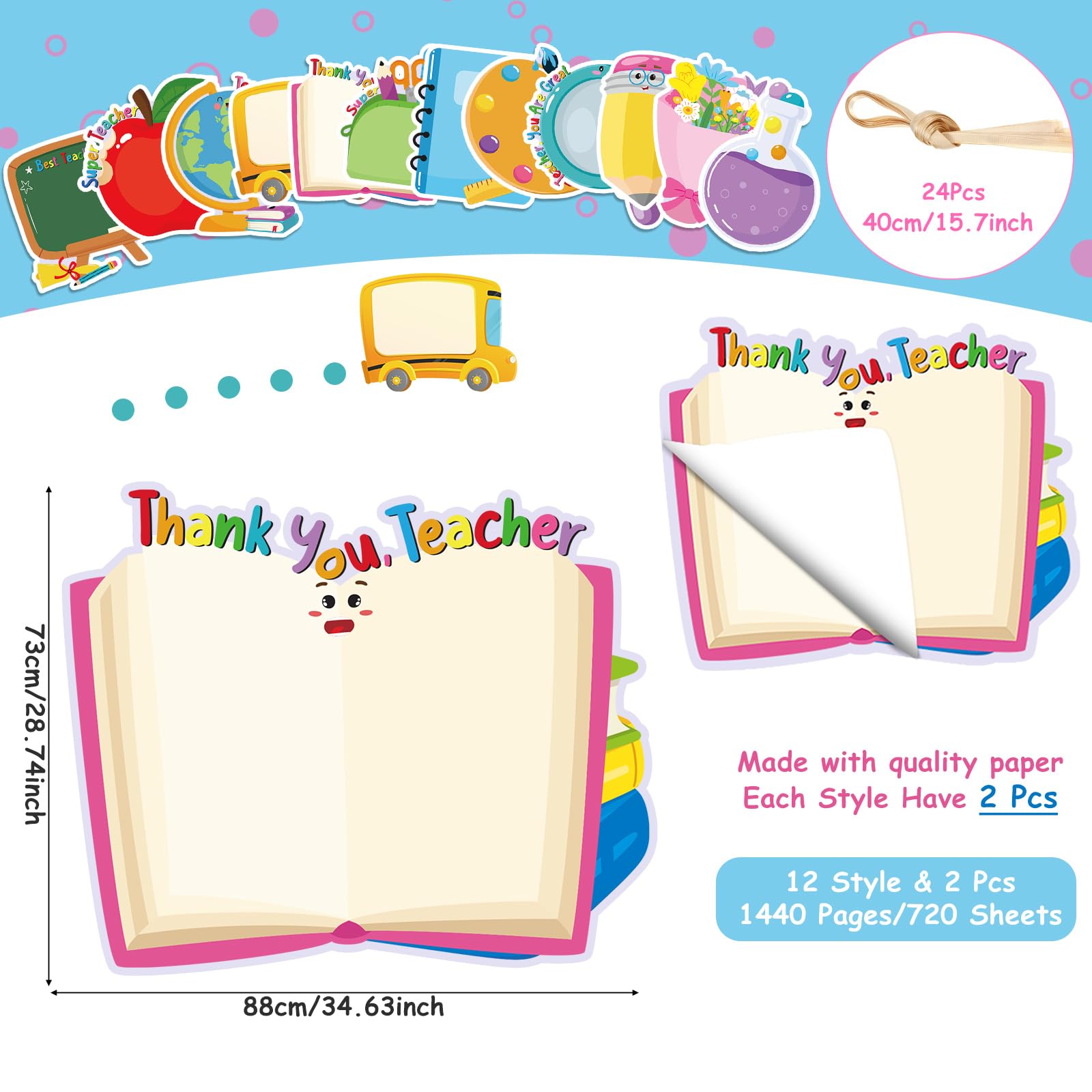 24 Sets Haftnotizen und Stifte für Lehrer, Wertschätzungsgeschenke, Bulk-Bleistiftbuch, Tafel, Apfelstrauß, selbstklebende Notizblöcke, Kugelschreiber für Lehrer, Geschenk, Schulbedarf