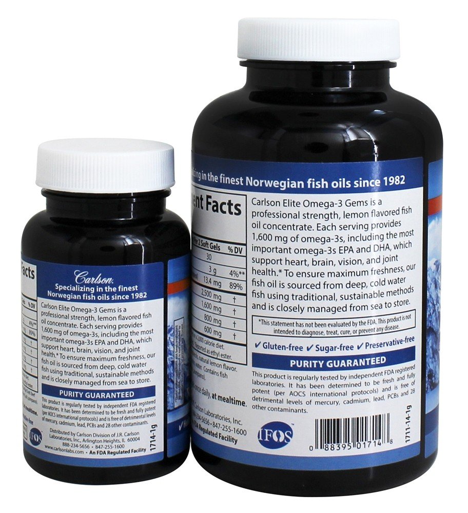 Carlson Labs - Norwegian Omega - 3 Fish Oil Gems Lemon Flavored 1600 mg - 120 capsule gelatinose
