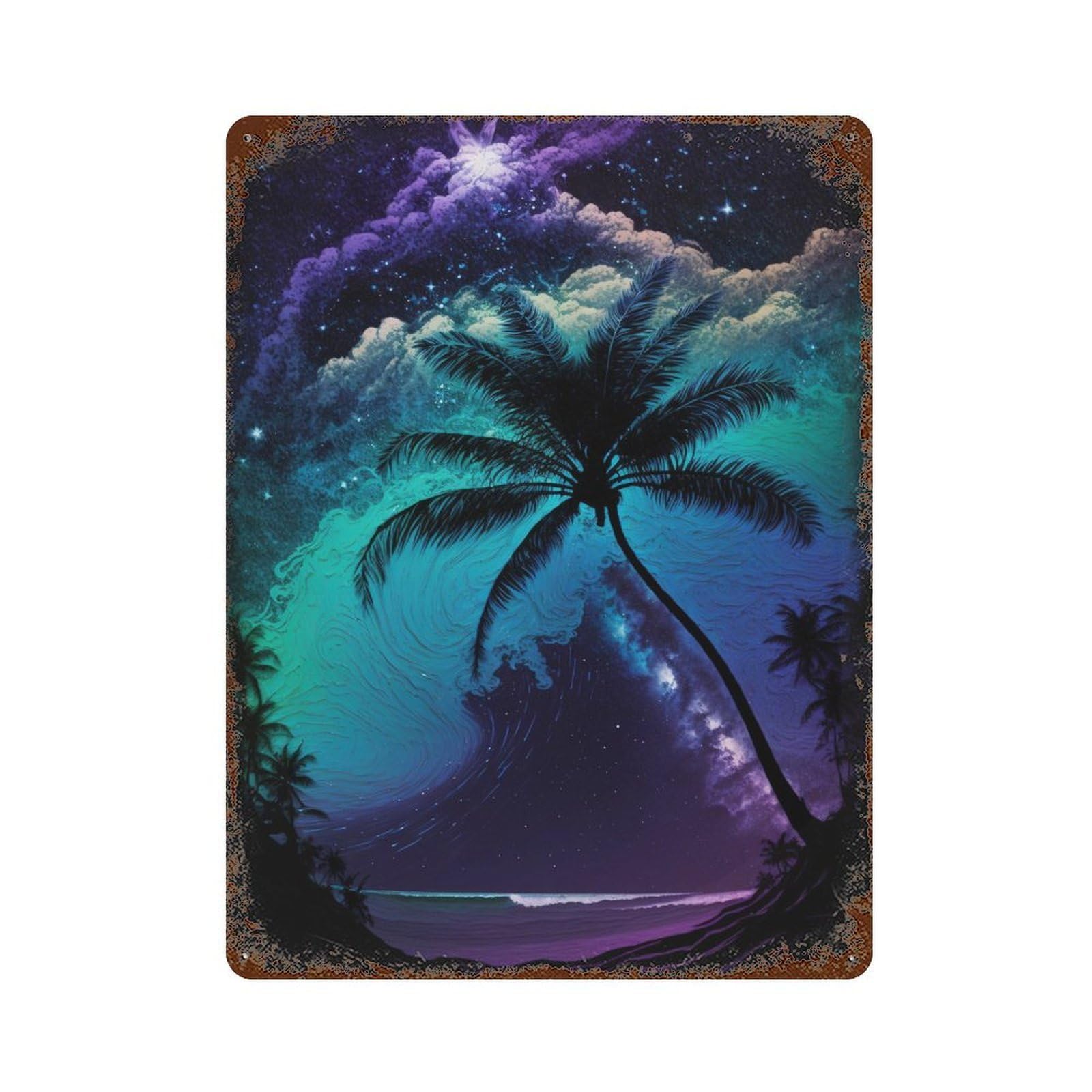 Galactic Wave Paradise 15.7"x11.8" Vintage Rust Metal Sign, Novelty Wall Decor for Living Room, Hallway And Home Decor