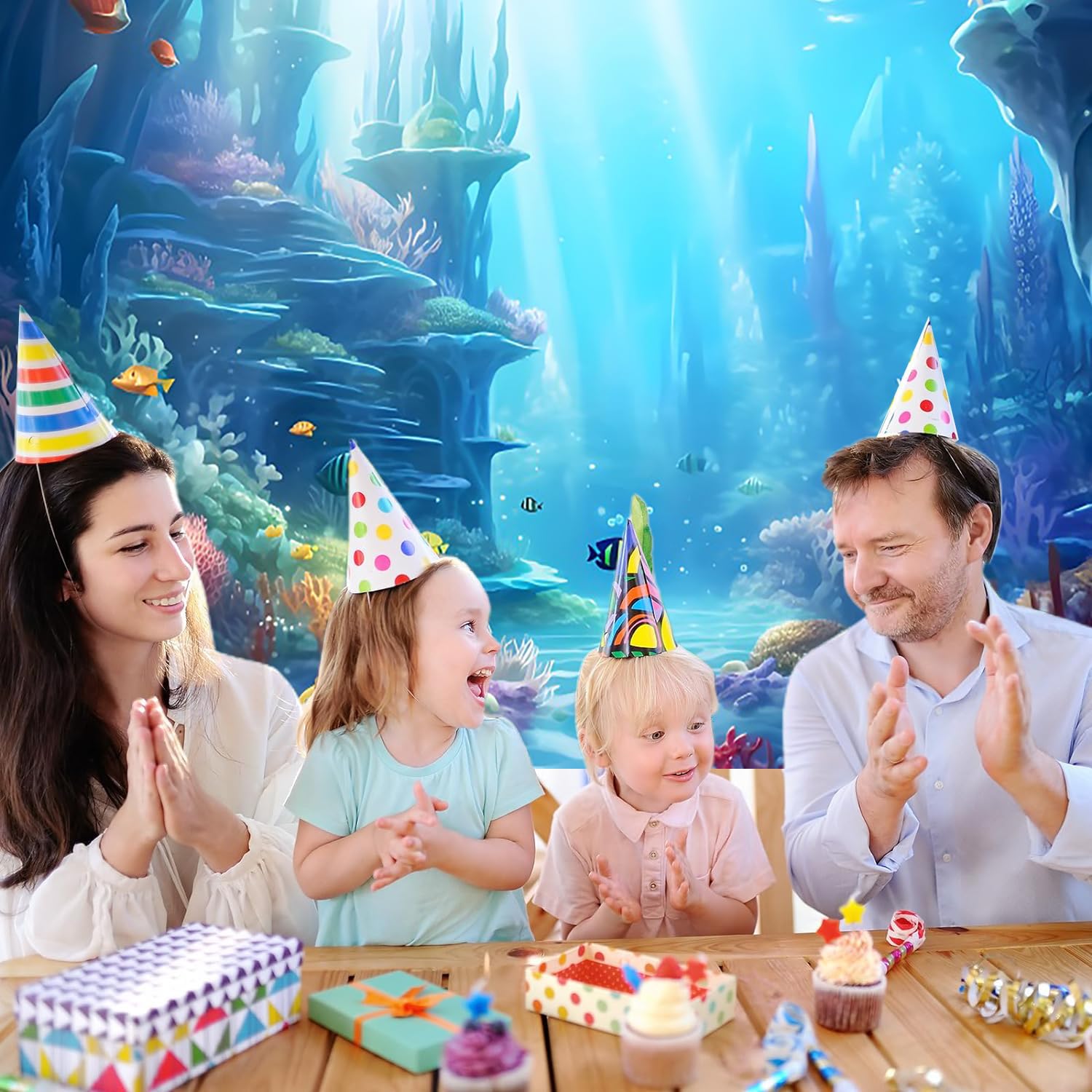 3x2m Sfondo sotto il mare mondo subacqueo oceano blu barriera corallina acquario fotografia Baby Shower bambini ragazzi ragazze compleanno decorazioni Banner Photo Booth Props