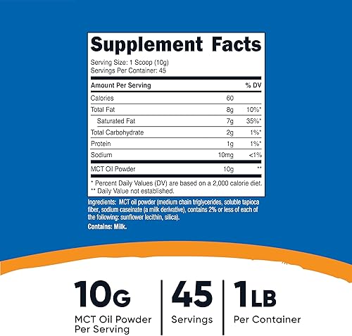 Miniatura 2 de Nutricost Aceite MCT en polvo de 1 libra 16 onzas ideal para dietas cetogénicas cetosis y cetogénicas cero carbohidratos netos sin OMG  sin gluten