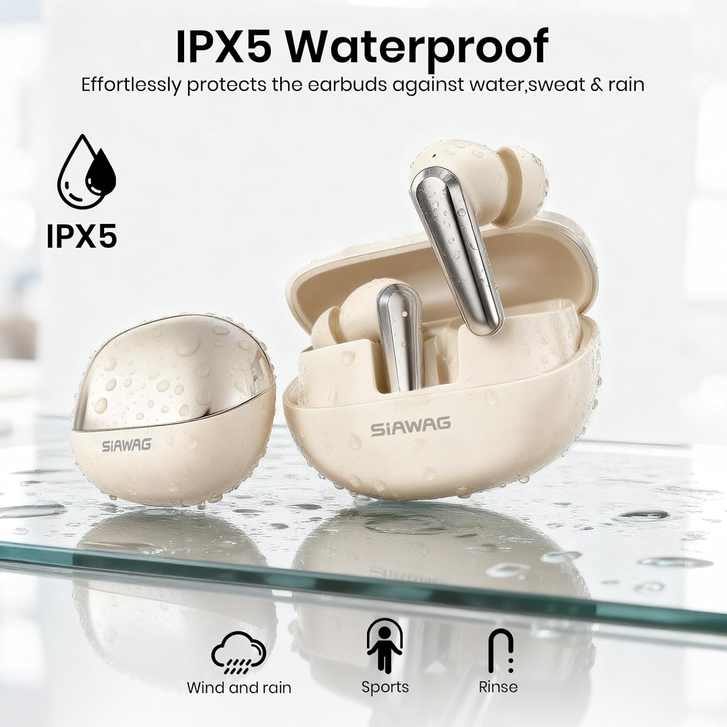 Wireless Earbuds Bluetooth 5.4 Light Weight in Ear Earphones 10mm Drivers with Powerful Bass IPX5 Waterproof Headphones 60H Long Playtime Bluetooth Headphones ANC ENC Noise Cancelling Khaki - Image 9