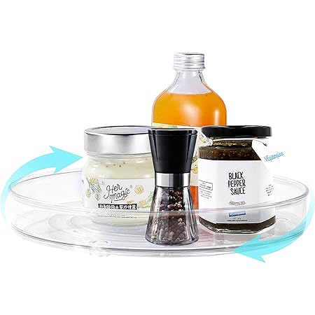 MeCids 12” Lazy Susan Cabinet Organizer- Turntable Organizers and Storage for Kitchen, Bathroom, Office, Bedroom, Living Room - Clear Storage Bins