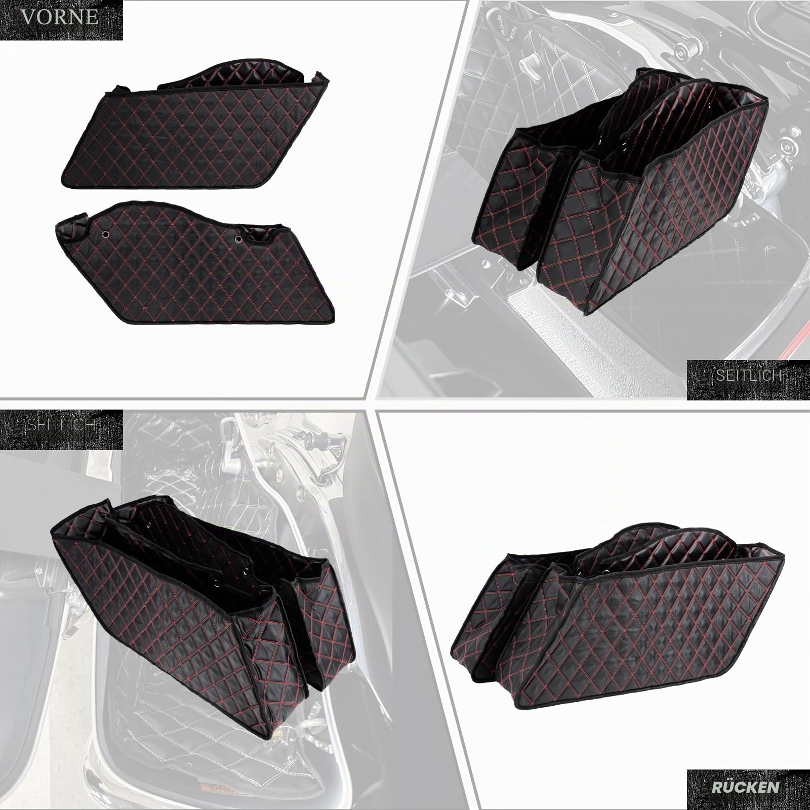 Ungedehnte Saddlebag Liner Einsätze Red Thread kompatibel mit Harley 2014-2021 1 Paar