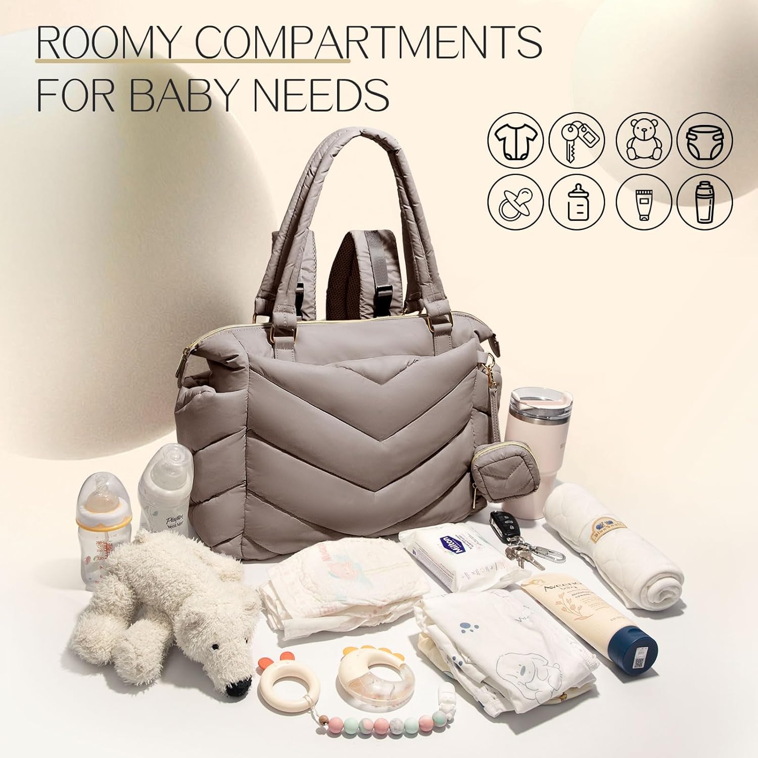 Diaper Bag Tote, Diaper Bag Backpack,Puffer Tote Bag with Pacifier Case, Lightweight Mommy for Hospital, Puffy with 10 Pockets, Convertible Baby for Travel,Khaki - Image 4