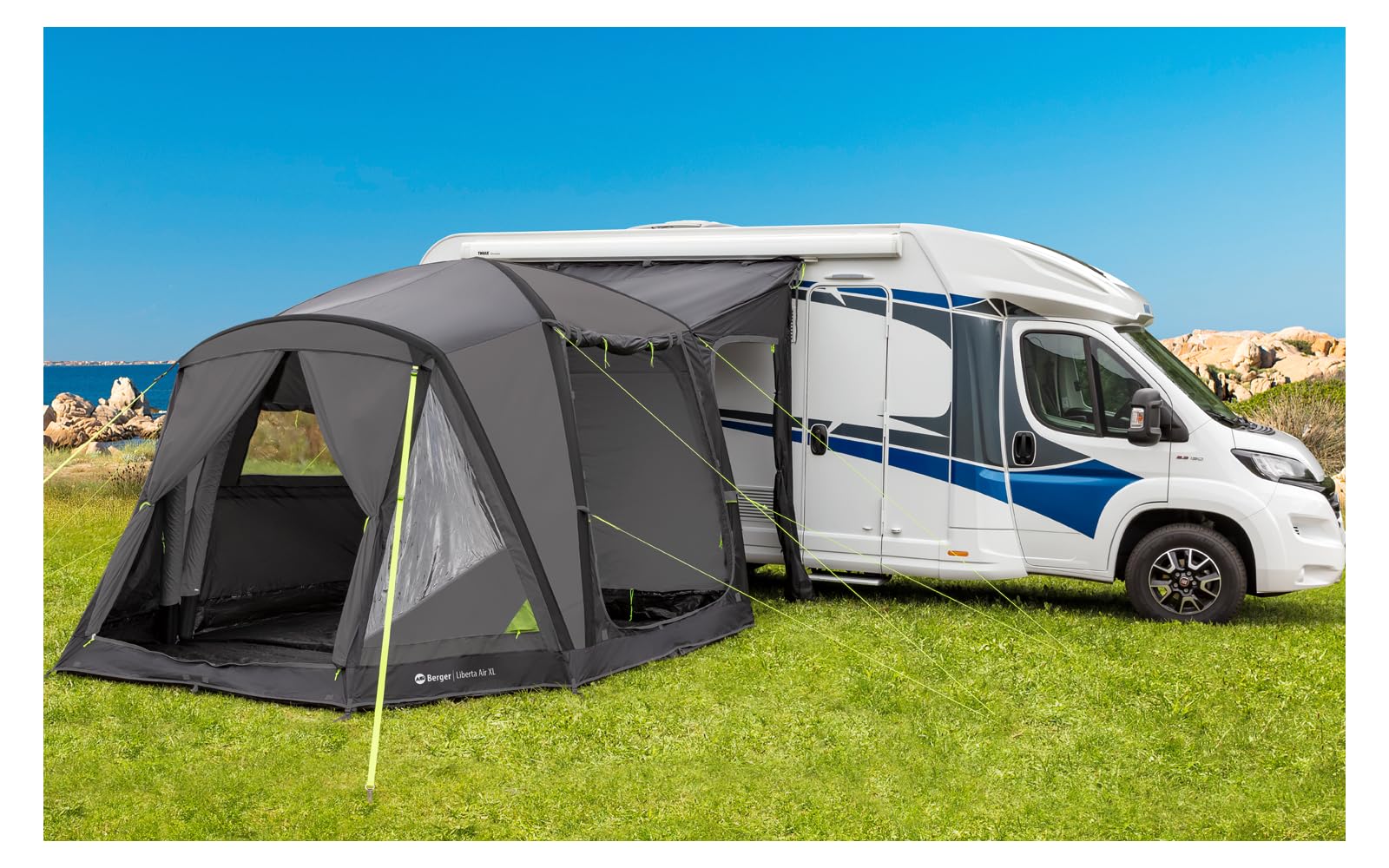 BERGER Liberta-Air XL Busvorzelt | Camping Autozelt aufblasbar mit eingenähtem Boden | Wohnmobil Vorzelt für zusätzlichen Wohnraum | Luftzelt freistehend 310x375 cm, Anbauhöhe 240-290 cm