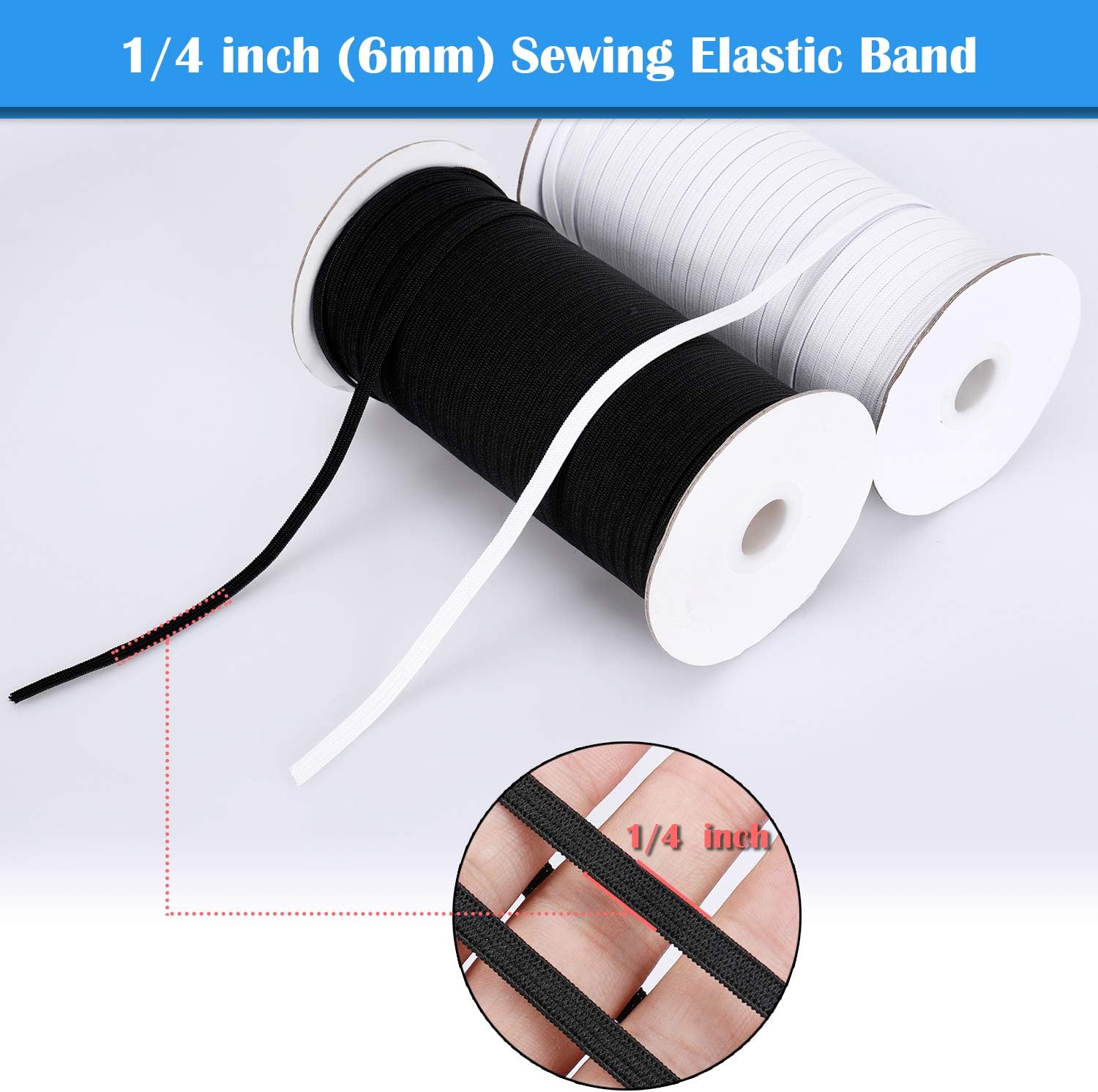10 Yard Black Elastic String for Mask,1/4 Inch Earloop Sewing Braided Elastic Band Rope, 6mm Flat Stretch Knit Elastic Cord for Mask/Sewing/Wigs/Hair/DIY/Crafts/Bedspread