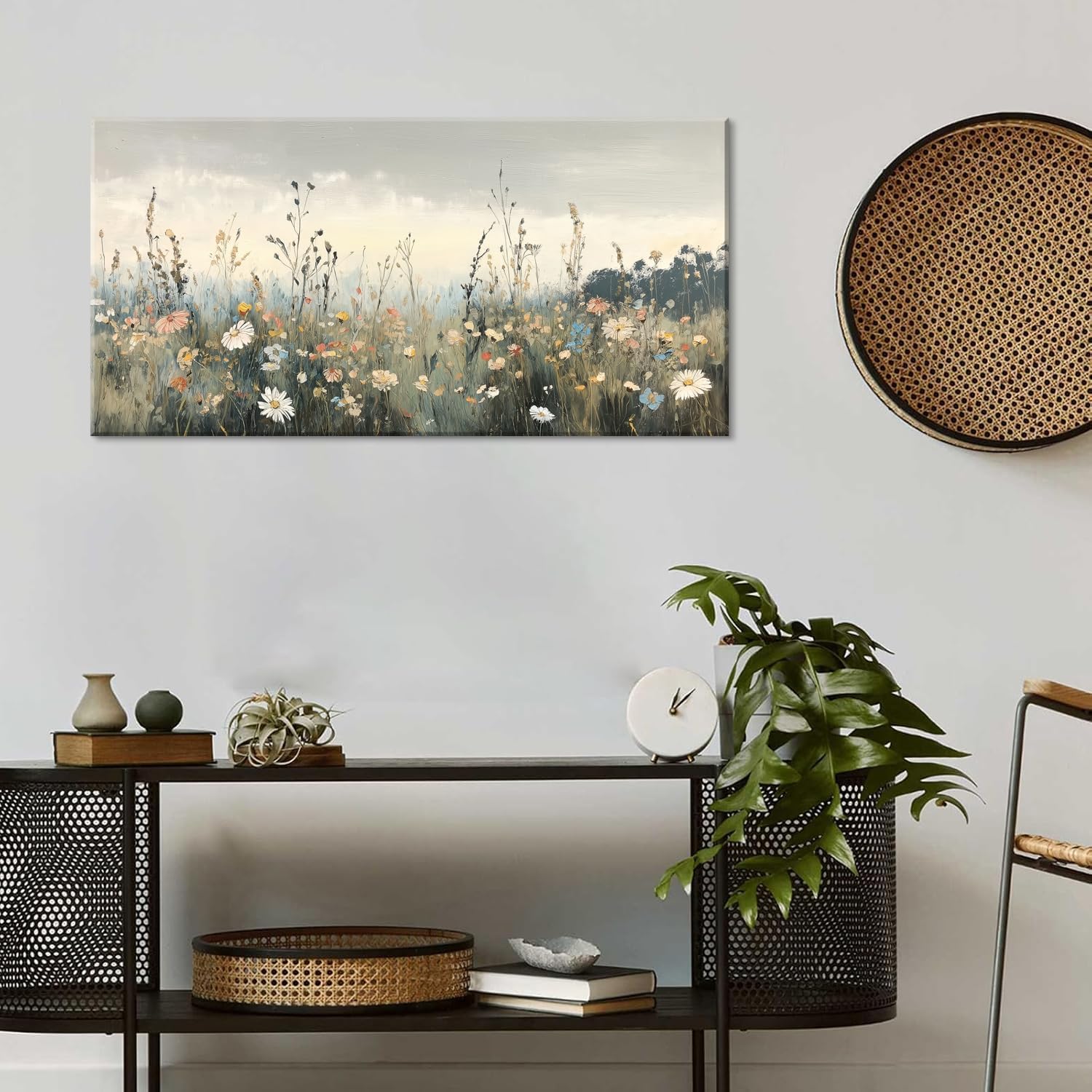 lianyibo Rustic Wildflower Botanical Wall Art Canvas Painting Prints Vintage Meadow Flowers Nature Landscape Farmhouse Decor(50x100/Inner frame)