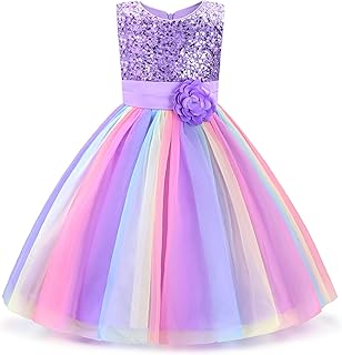 Little Girl's Sequin Sleeveless Mesh Rainbow Dress for Wedding Party - Buy now