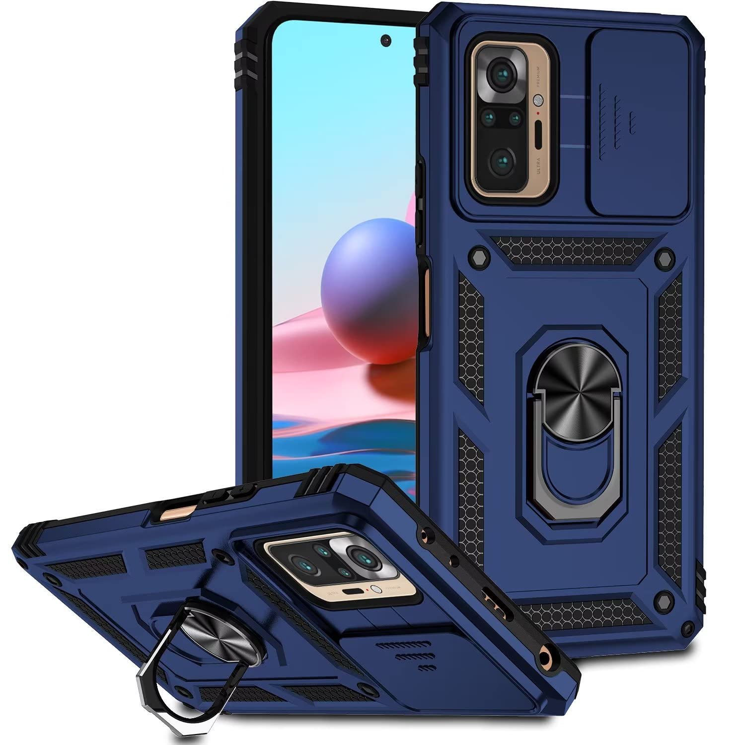 ESONG Cover Per Redmi Note 10 Pro: Custodia Protettiva Con Sportello Fotocamera E Anello Magnetico 360° - 2